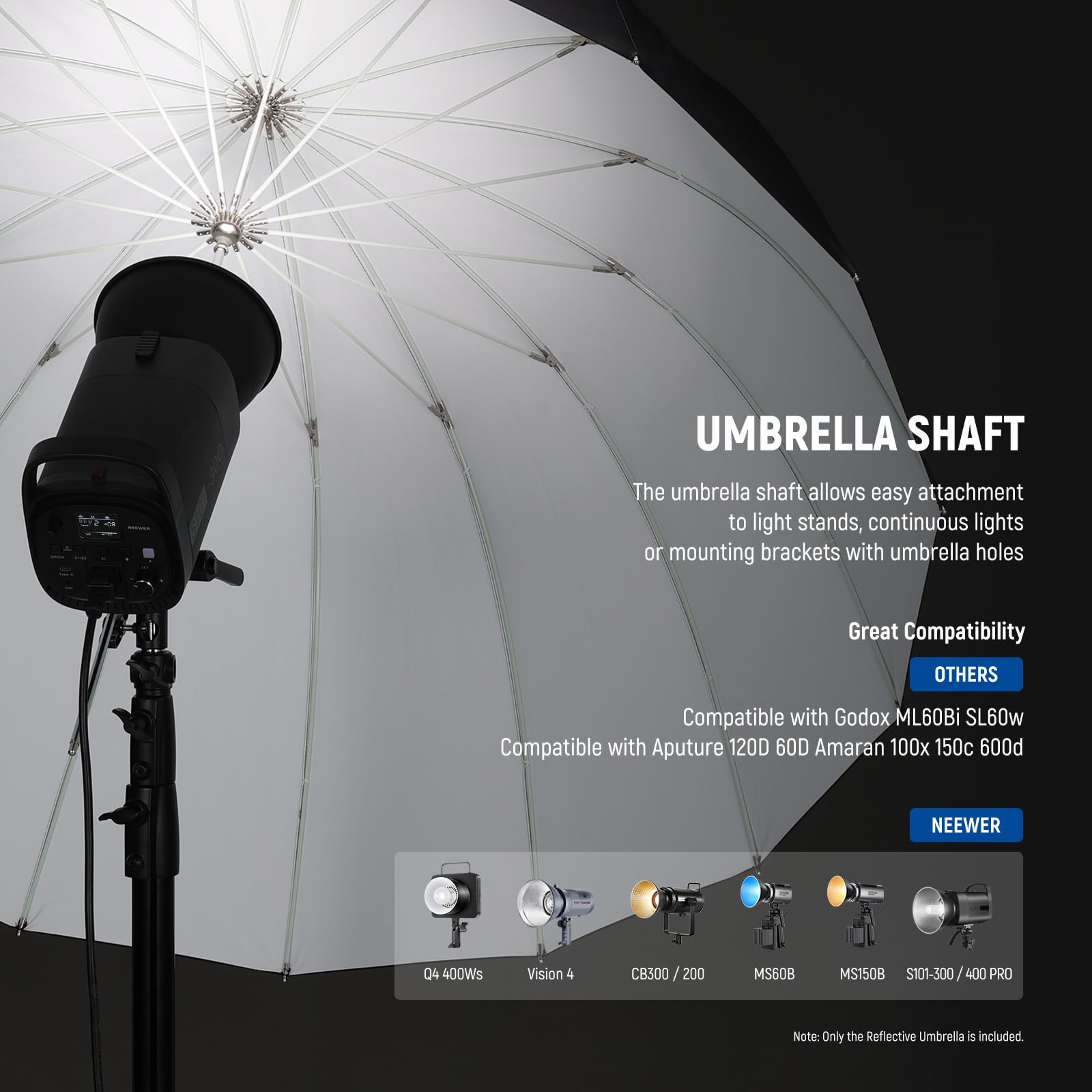 NEEWER 180cm Parapluie Parabolique Réfléchissant Softbox Photographie avec Diffuseur Intérieur Blanc, Chiffon Nettoyage & Sac, Pliage Rapide pour Studio Vidéo Lumière Monolight Flash Éclairage, NS4U