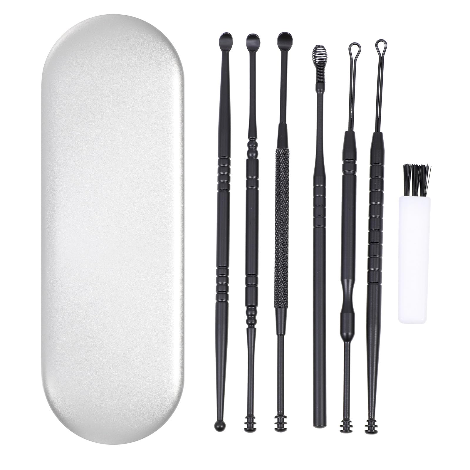 Earwax Removal Kit Stainless Steel Ear Scoops 6pcs Set Portable Spiral Spring Cleaner Household Earwax Cleaning Tools for