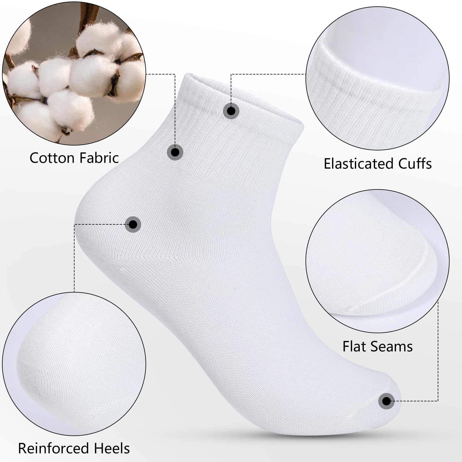Risipu Chaussettes blanches en coton pour enfants de 3 à 13 ans
