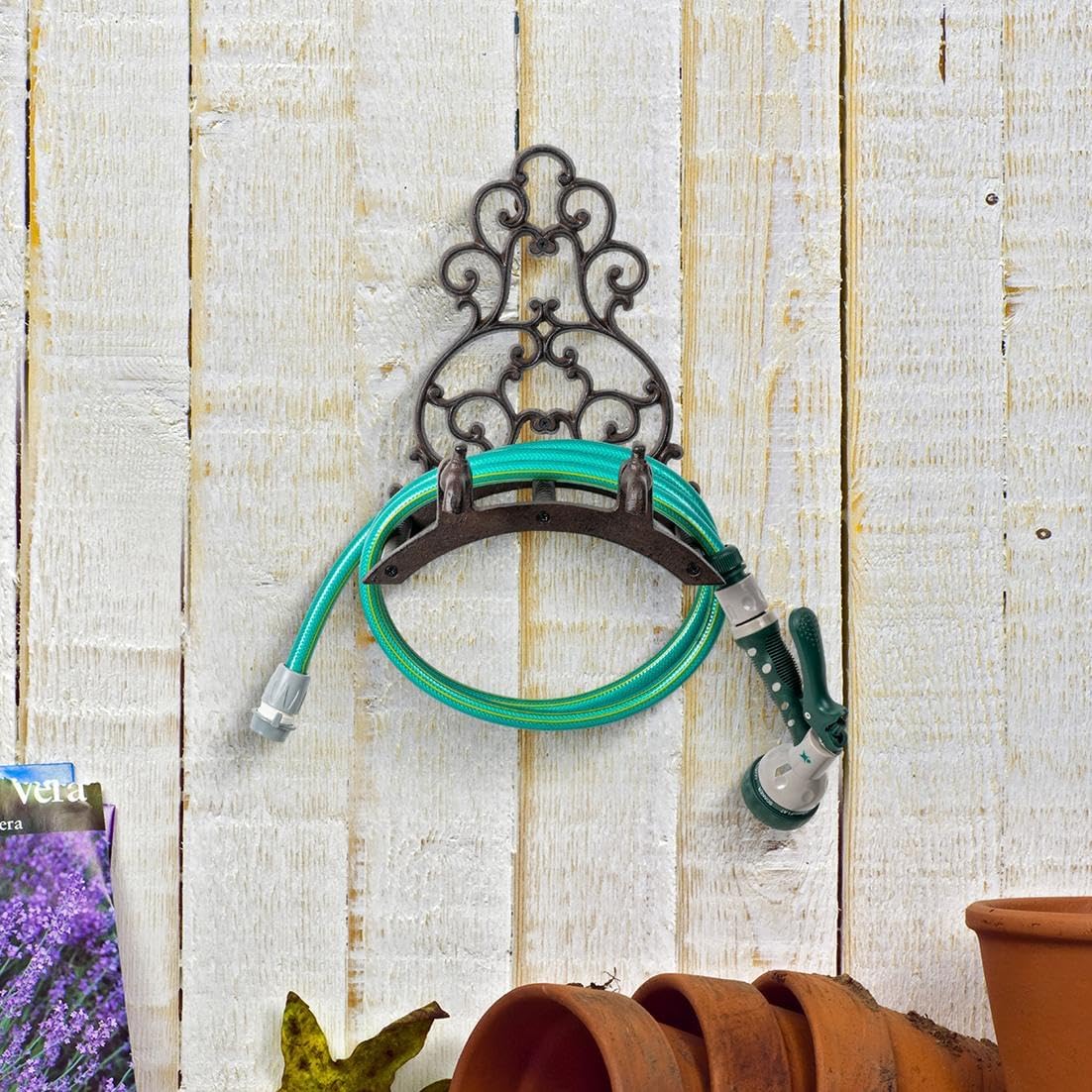 Amazon.com: MyGift Dark Coffee Cast Iron Wall Mounted Garden Water Hose ...