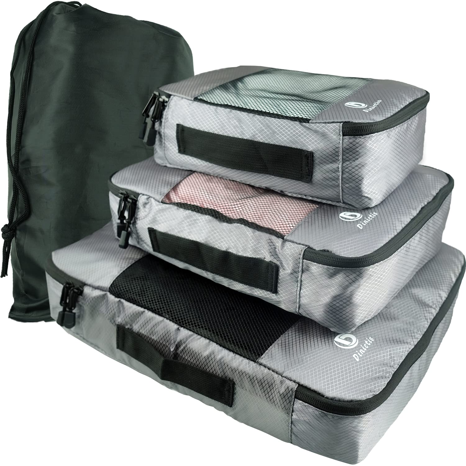 Dinictis4 Set Packing Cubes with Laundry Bag - Travel Carry On Luggage Organizer -Dark Grey