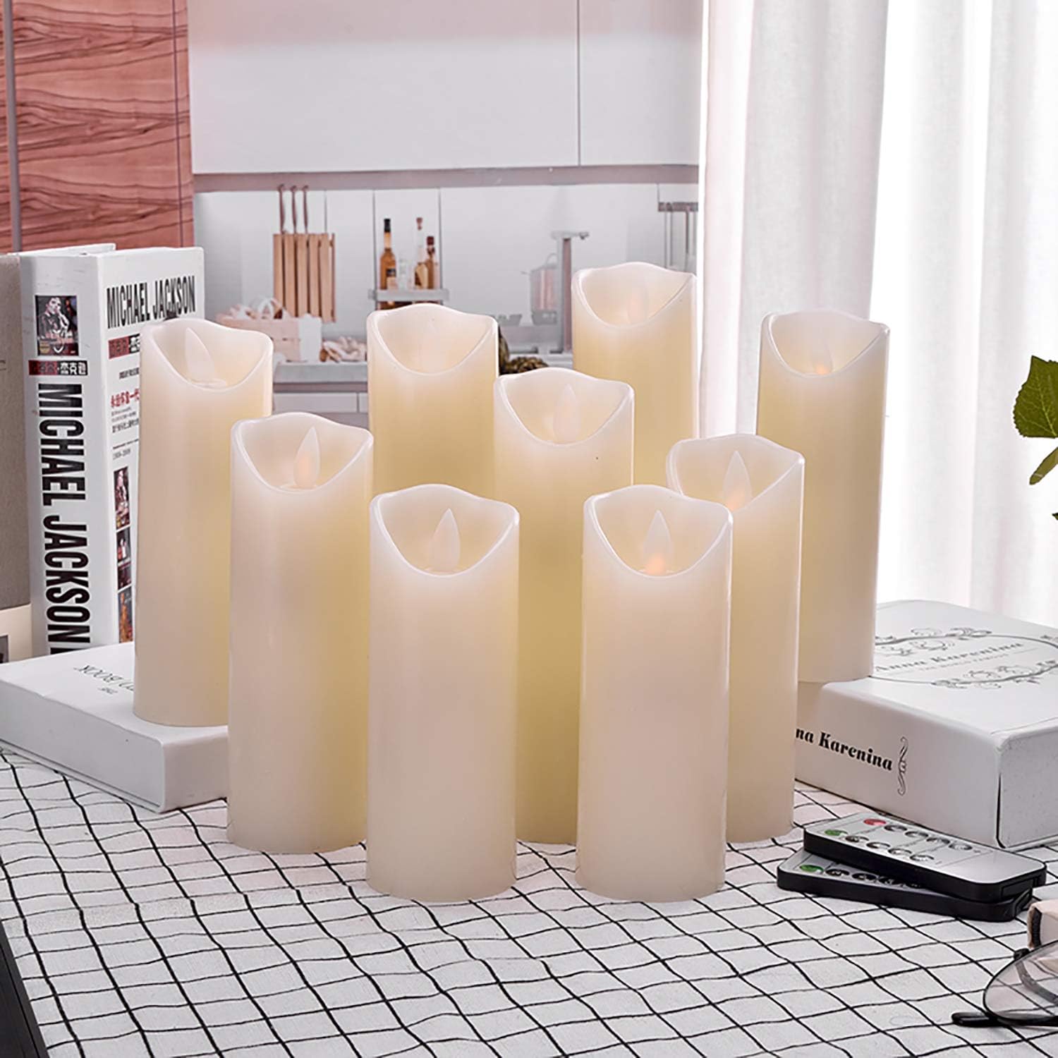 OSHINE Flameless Candles Set of 9 Ivory Dripless Real Wax Pillars Include Realistic Moving Wick LED Flames and 10-Key Remote Control with 24-Hour Timer Function 300+ Hours : Tools & Home Improvement