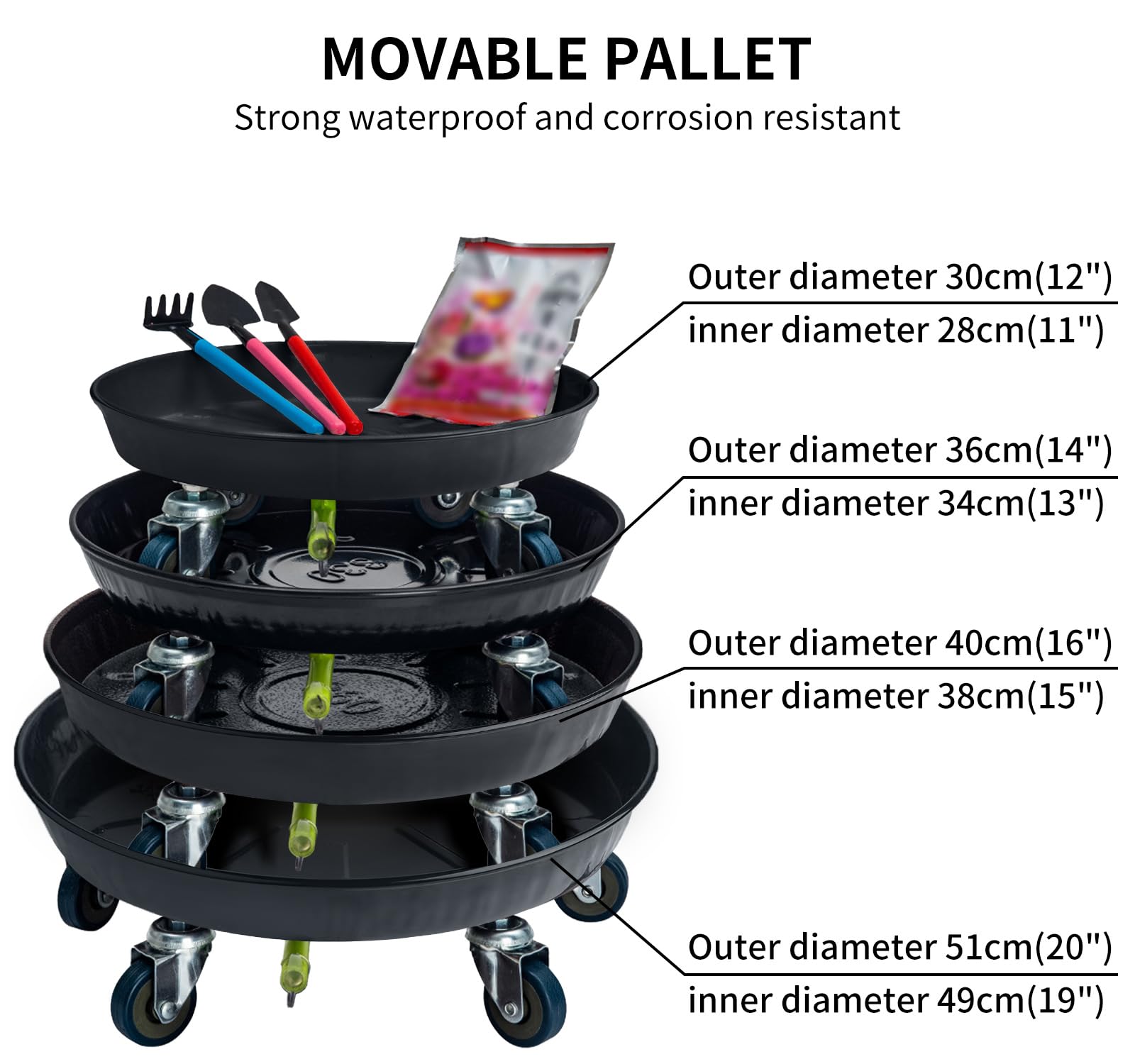 2 piezas redondas para macetas, soporte rodante para plantas con ruedas, soporte para plantas rodantes con ruedas, macetas redondas, soporte para plantas, ruedas