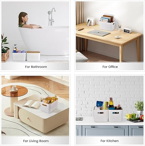 Miniatura 7 de Paquete de 4 contenedores de almacenamiento con tapas de bambú, contenedores de almacenamiento de plástico con tapas, caja de almacenamiento