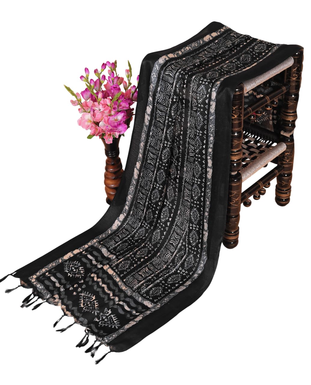 Cloric Fashion Cotton Silk Printed Dupatta with Tassel Border – Block & Bagru Print – Soft, Lightweight-image-45
