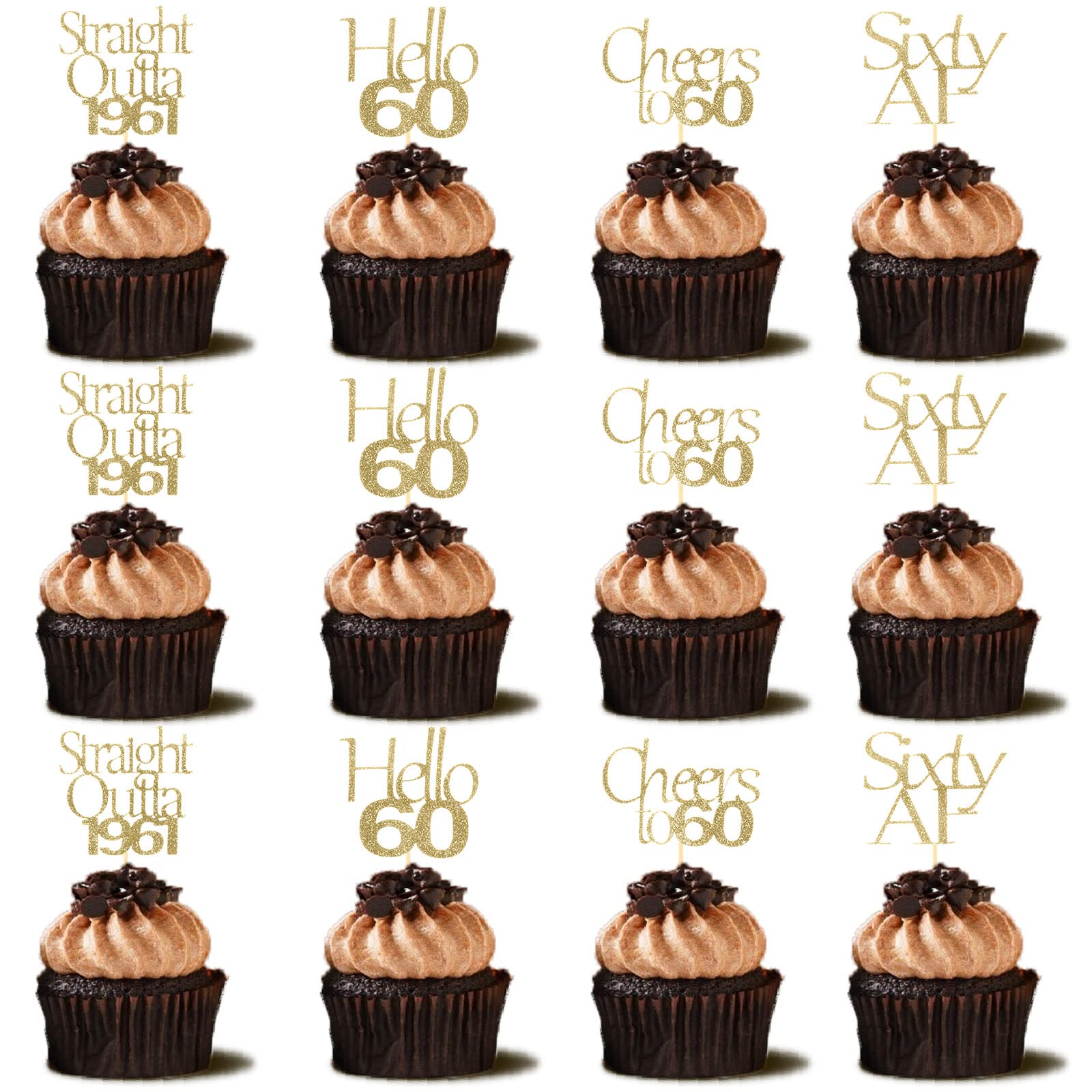 Buy 60 Pack 60th Birthday Cupcake Topper Happy 60th Birthday