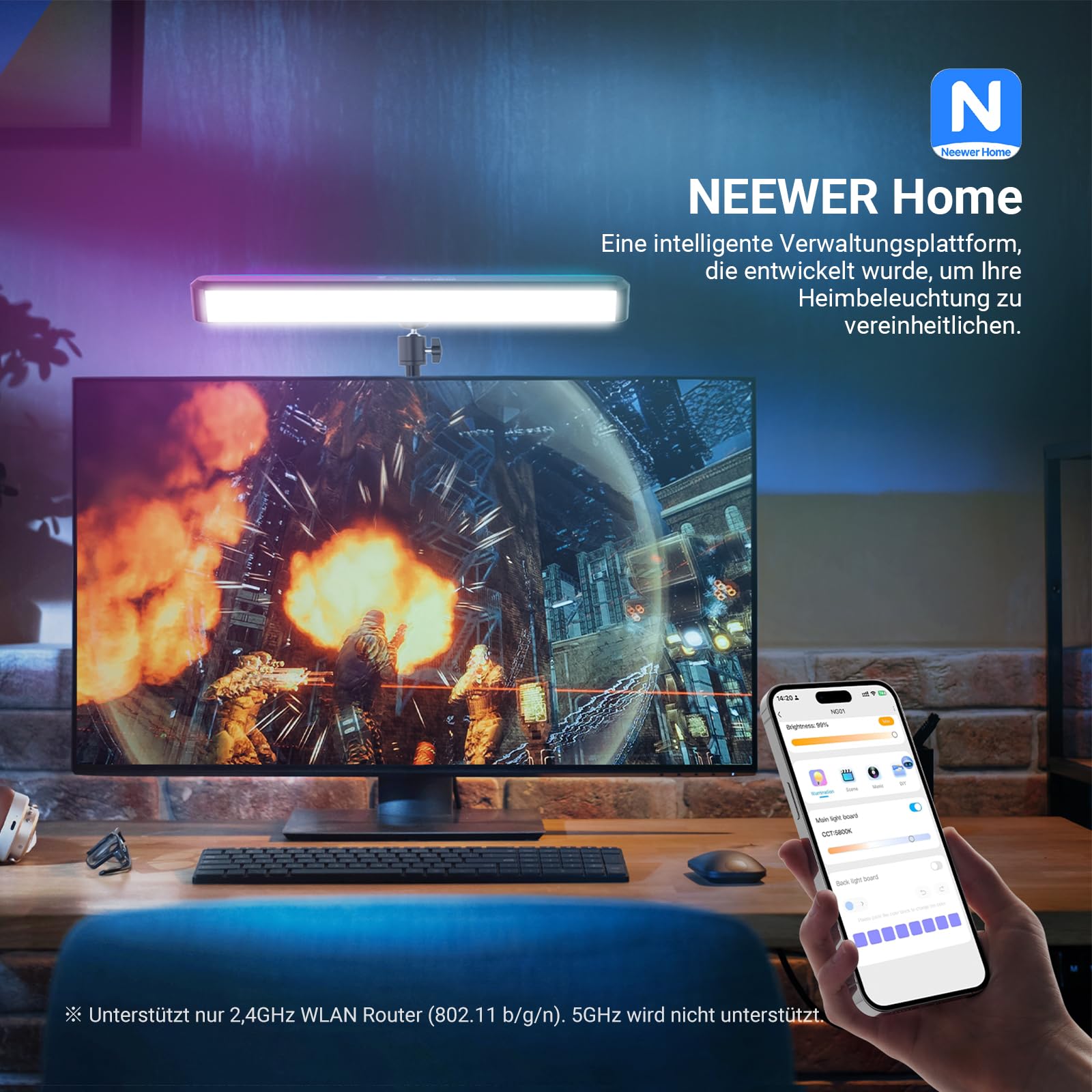 NEEWER NG01 RGB LED Streaming Key Light, Doppelseitige Tischlampe