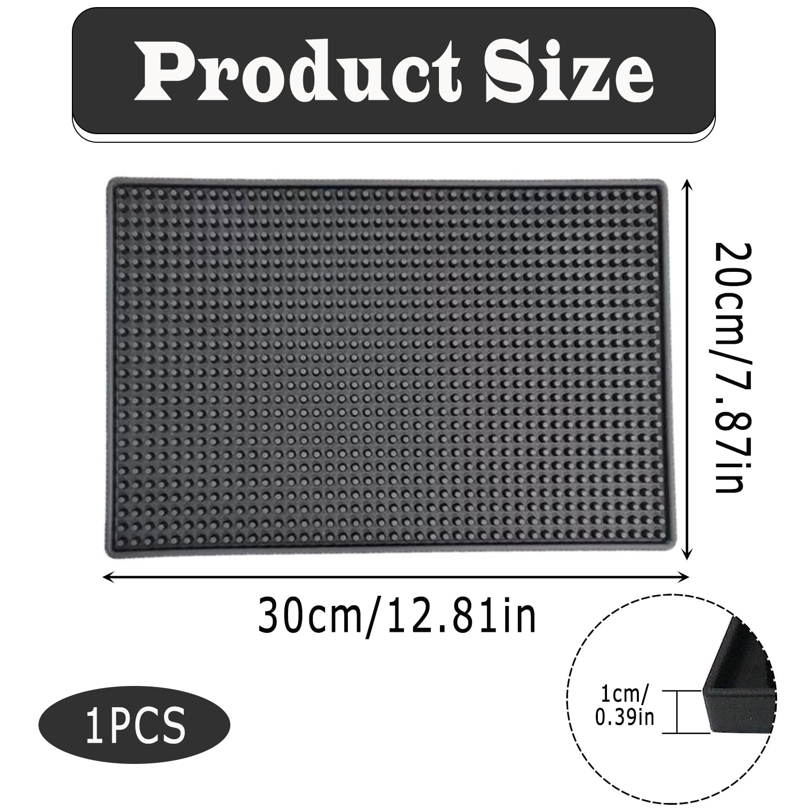 Tappetino Caffettiera, Tappetino Da Bar In Gomma, Tappeto Scolapiatti Cucina, in PVC, Antiscivolo, Isolare, per Club, Cucine e Ristoranti, Contatori, Nero, 30 x 20 x 1cm