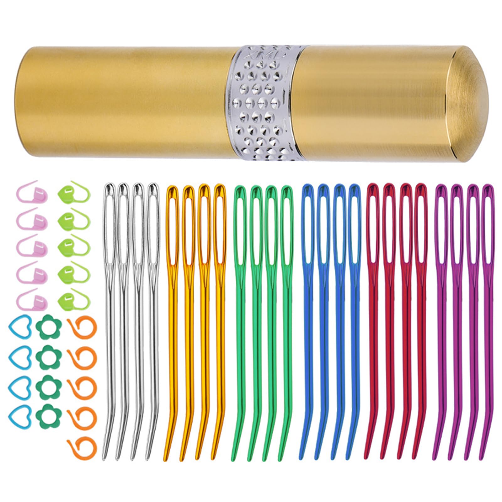 48Pcs Large Eye Bent Tip Needle with Locking Stitching Marker, Curved Tip Tapestry Needle for Knitting Sewing Crochet Knitting Workshop Essential