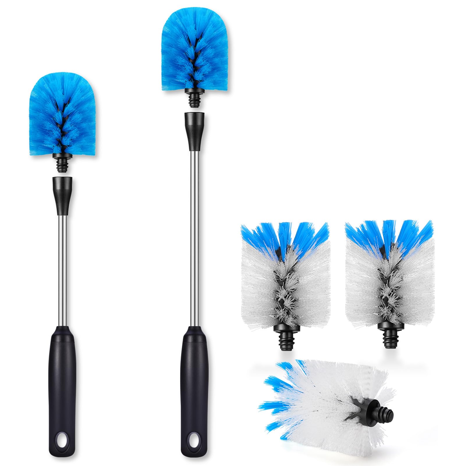 Stainless Steel Bottle Brush, 2 Pack, 13 in - 15 in with 3 Replacement Brush Heads, Flat…