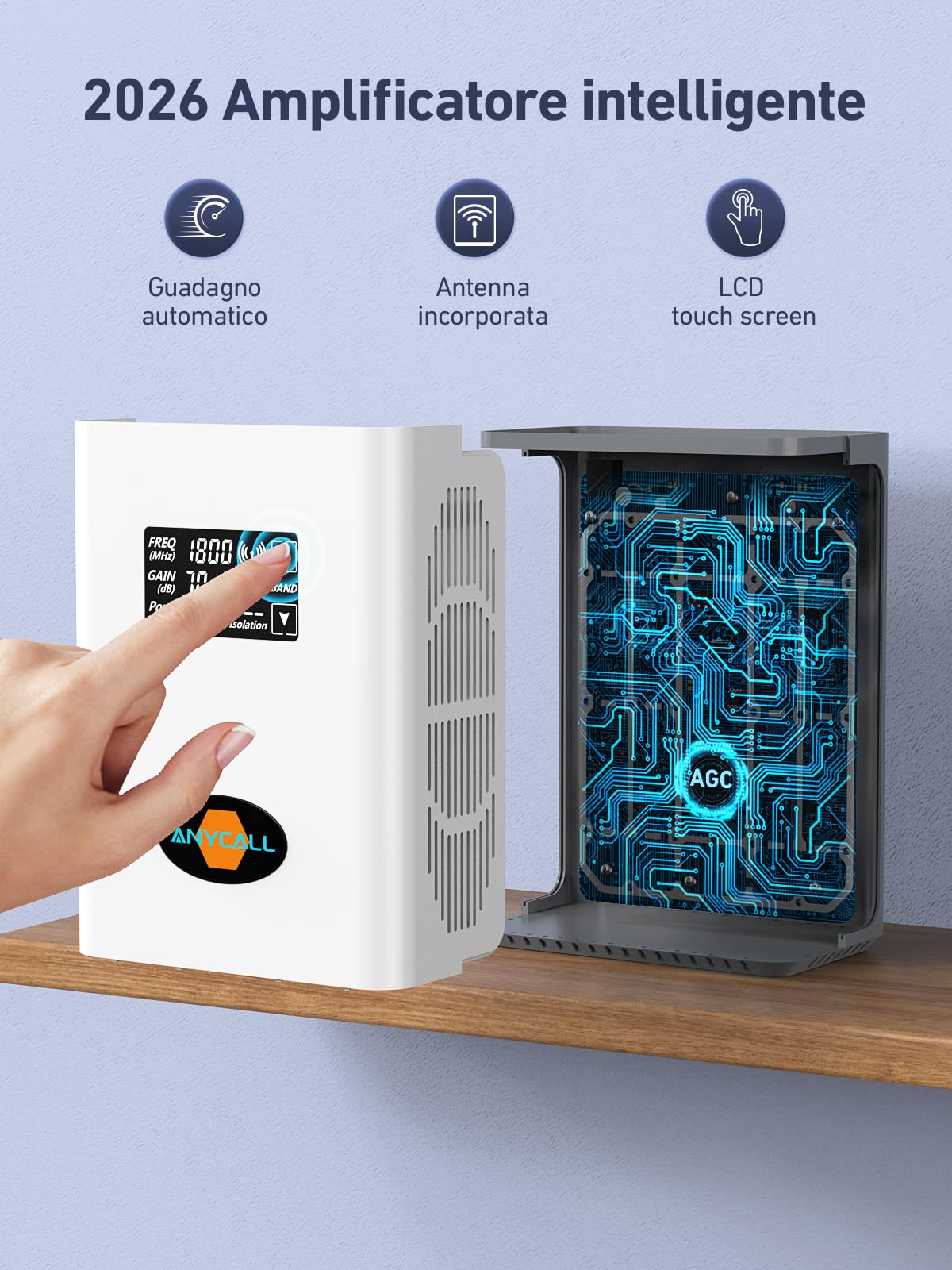 Amplificatore Segnale Cellulare per la Casa 5G 4G LTE 3G GSM Ripetitore per Tutti gli Operatori Italiani - TIM Wind Tre Vodafone e altro sulla Banda 1, 3, 7 e 20 con Schermo Intelligente