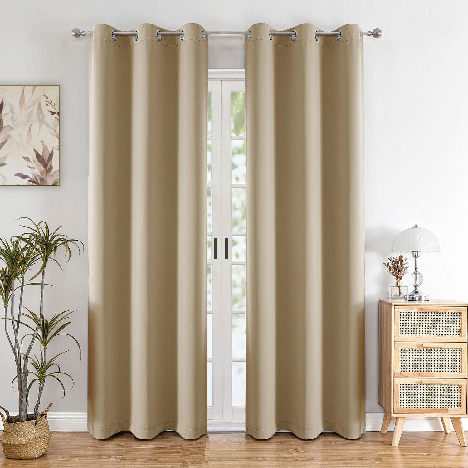 - HOMEMONDE Solid Blackout Curtains 8 Feet Long Set of 2 - Thermal Insulated Curtains for Long Door, 70% Room Darkening Drapes for Living Room, Bedroom, 96 Inches, (Beige, 243.84 x 118 CM)