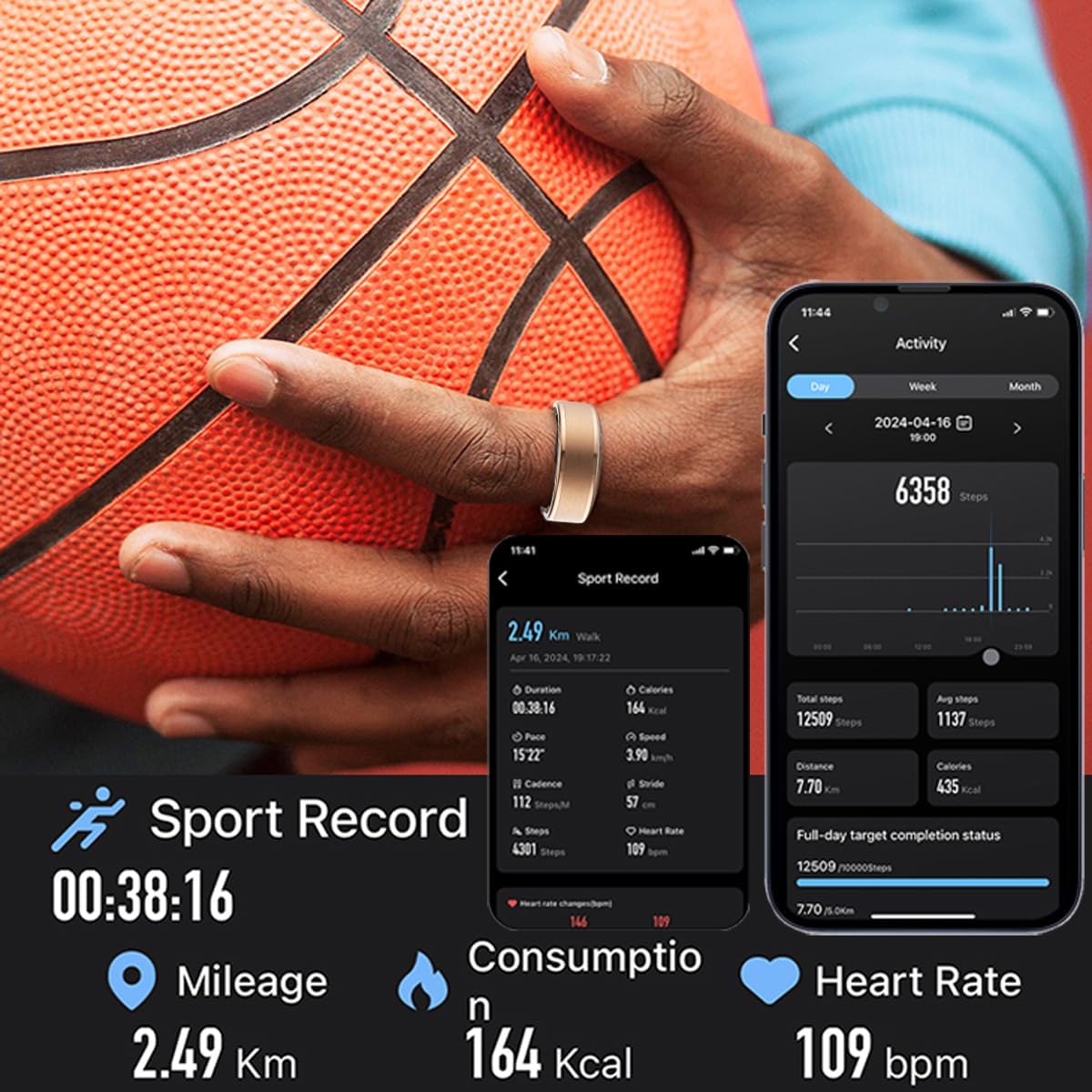 Smart Ring Fitnss Tracker Heart Rate Sleep Monitor Blood Oxygen Health Ring Fitness Ring Pedometer Calories Step Counter Exercise Mode Sport Ring 5ATM Waterproof Smart Rings for Men Women - Image 4