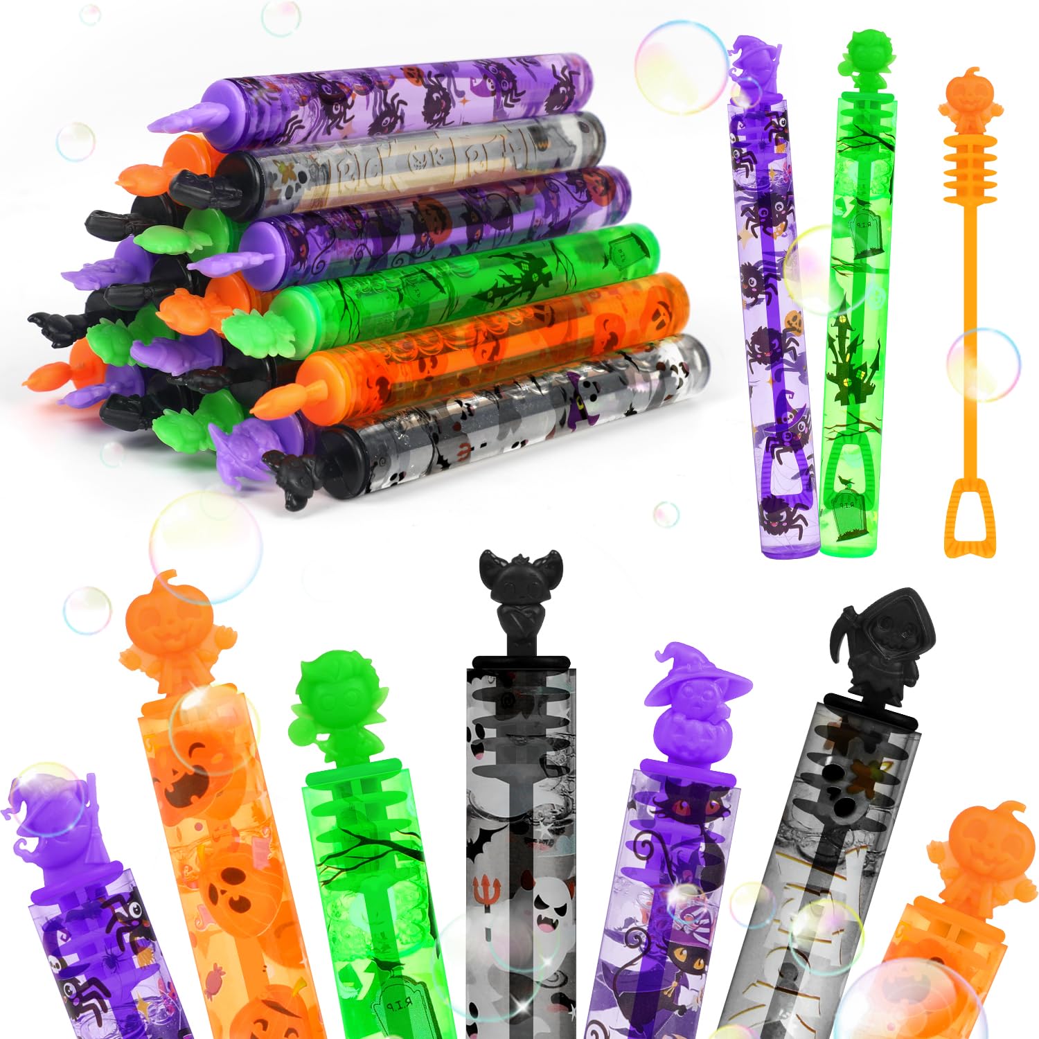 JOFONY Halloween Mini Bubble Tubes with Wand Bubbles for Kids 24Pcs