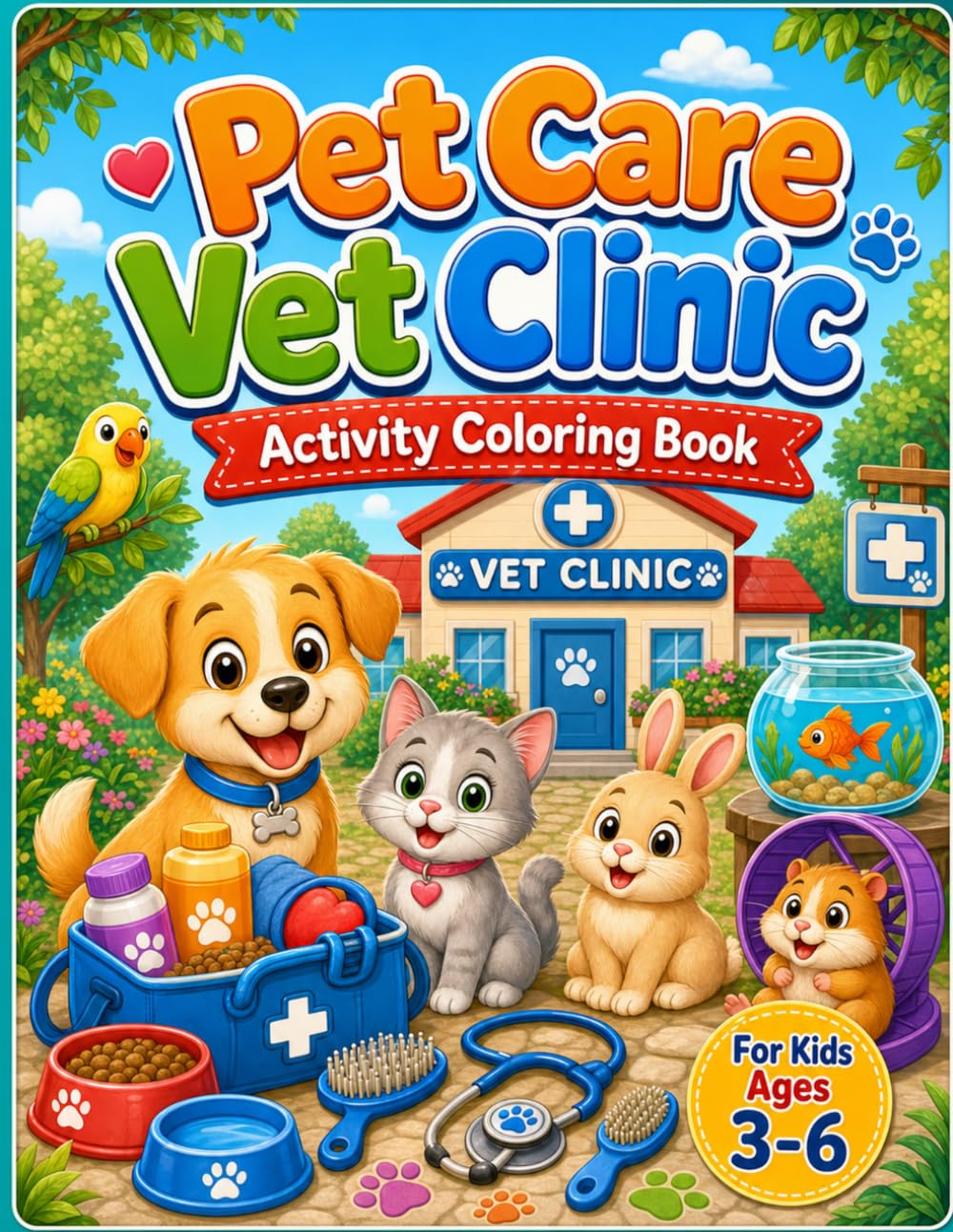 Pet Care Vet Clinic Activity Coloring Book: For Kids Ages 3-6