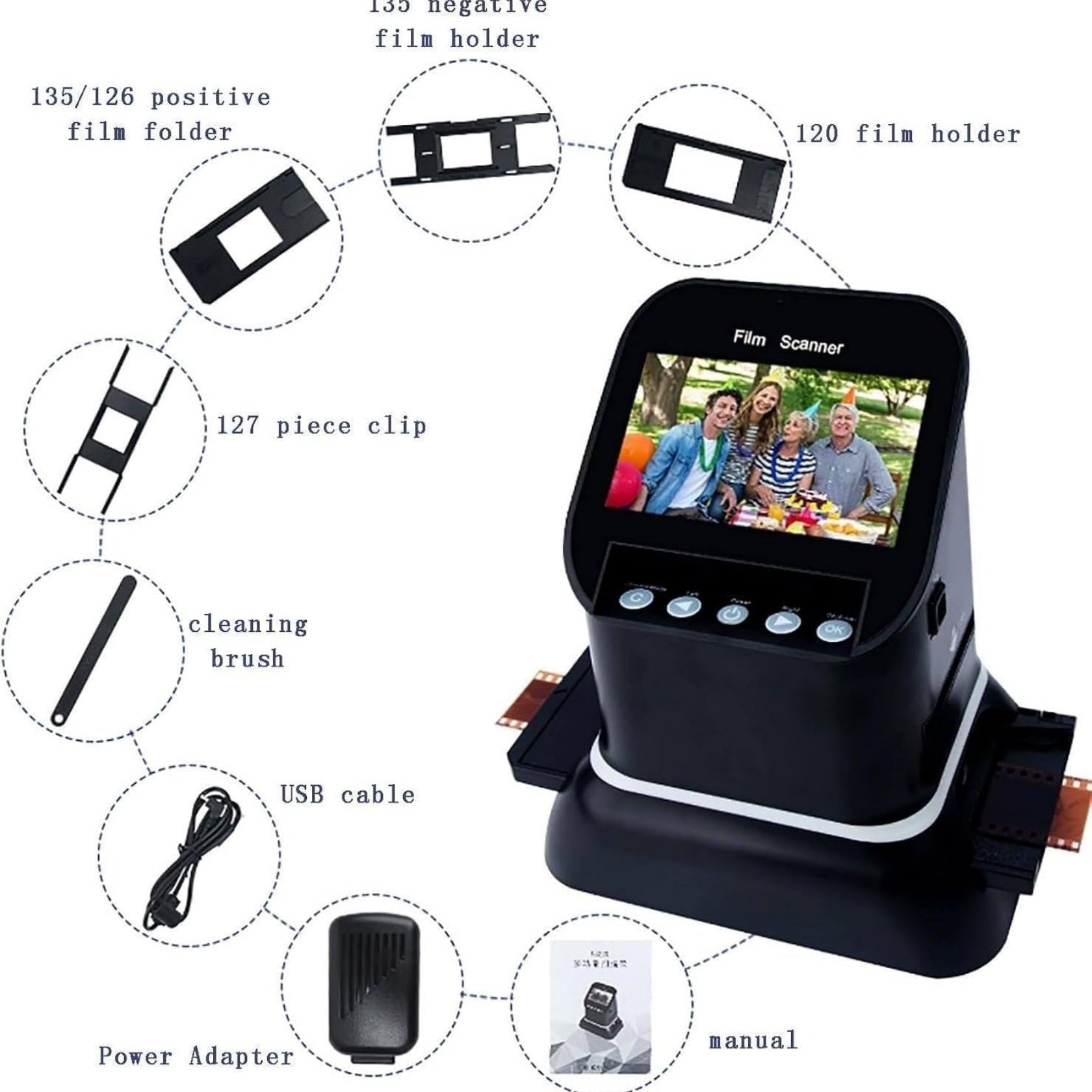 120 126 127 135 Scanner per Pellicole, Scanner per Pellicole E Diapositive da 22 MP Scanner per Negativi Scanner per Diapositive Visualizzatore di Diapositive con Schermo LCD da 4,3 Pollici