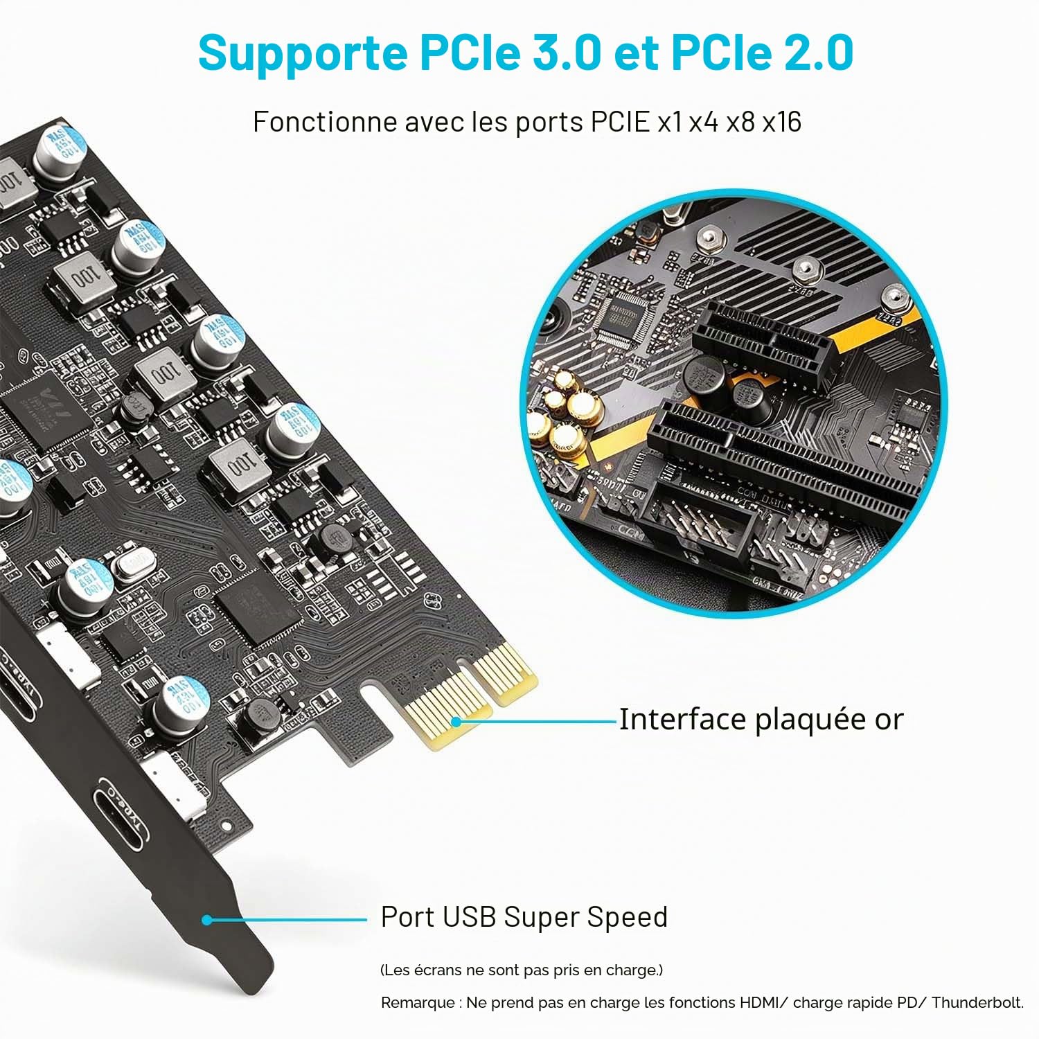 Carte d'extension PCIe USB 3.0 5Gbps Compatible Windows et Linux | 3 Type C + 2 Type A, USB 3.2/3.1 Gen 1, PCI-E x4/x8/x16, Plug and Play, Interne PCI Express Carte, pour PC de Bureau