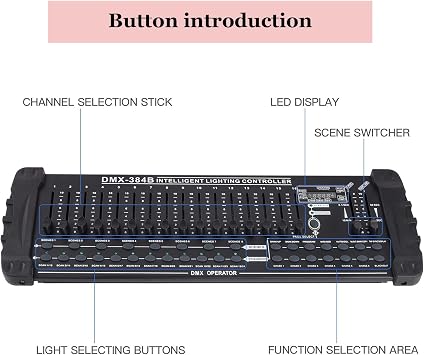 Dmx-512, DJ Controller, Automatic Light Control Programmable, Universal Controller, 384 Dmx Channel/24 Scanner Built-In Function, For Program Editing, Light Show, Black