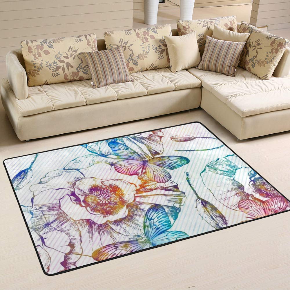 Tapis fleurissant anti-poussière grand format motif papillons