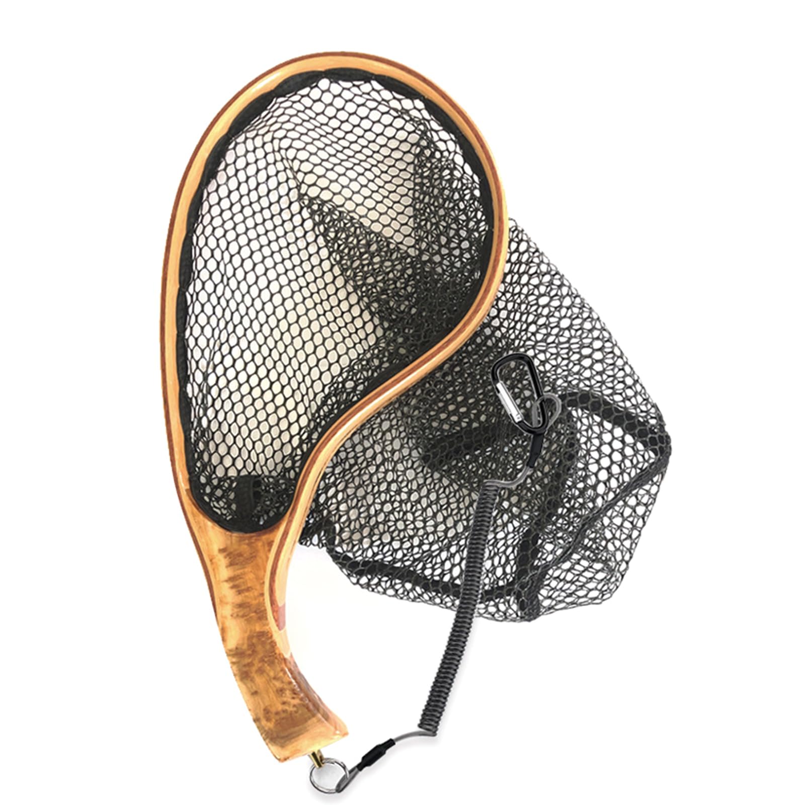 Guadino ergonomico curvo con manico in legno e maglie rinforzate, design per l'essiccazione, adatto per esche da pesca e atterraggio