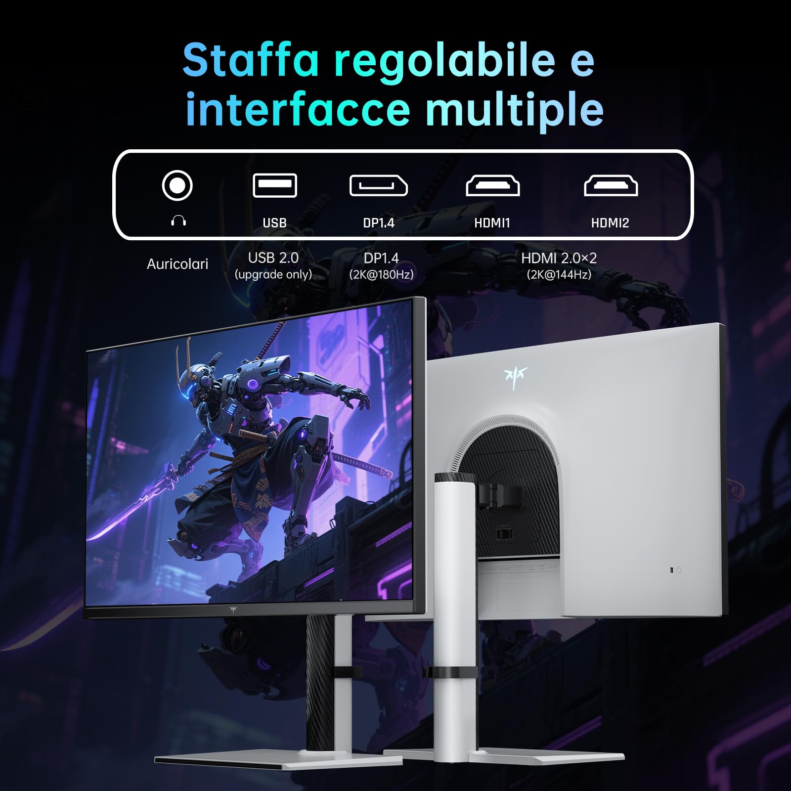 KTC Monitor Mini LED | 27 Pollici | 2K@180Hz QHD 2560x1440P | VESA Display HDR1400 | 1ms | Adaptive Sync | 148% sRGB | HDMIx2, DPx1 | Supporto per montaggio verticale e a parete | Bianco M27T6