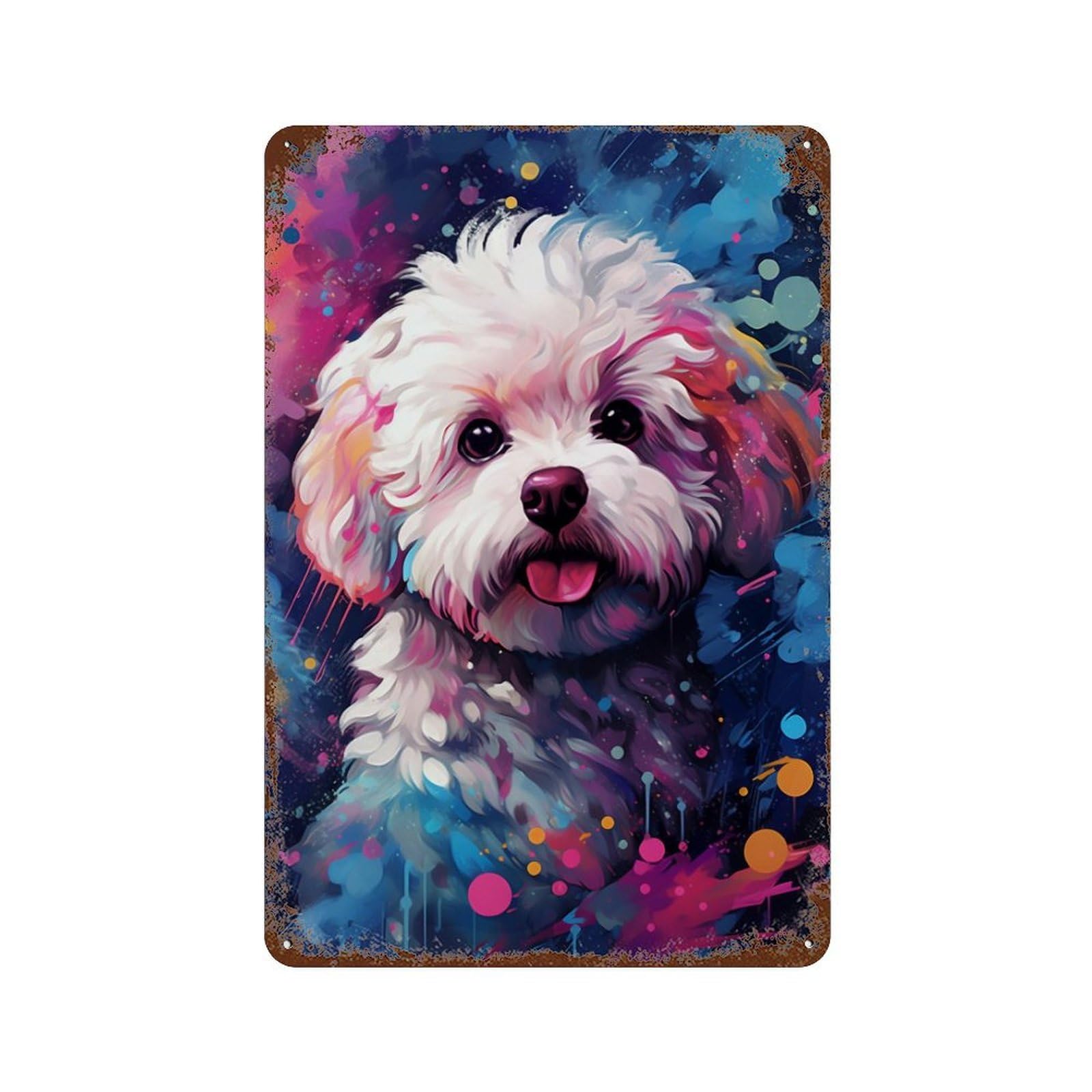Colorful Poodle Art Print Distressed Metal Wall Sign 11.8"x7.9", Industrial Home Decor for Garage, Pub Or Kitchen