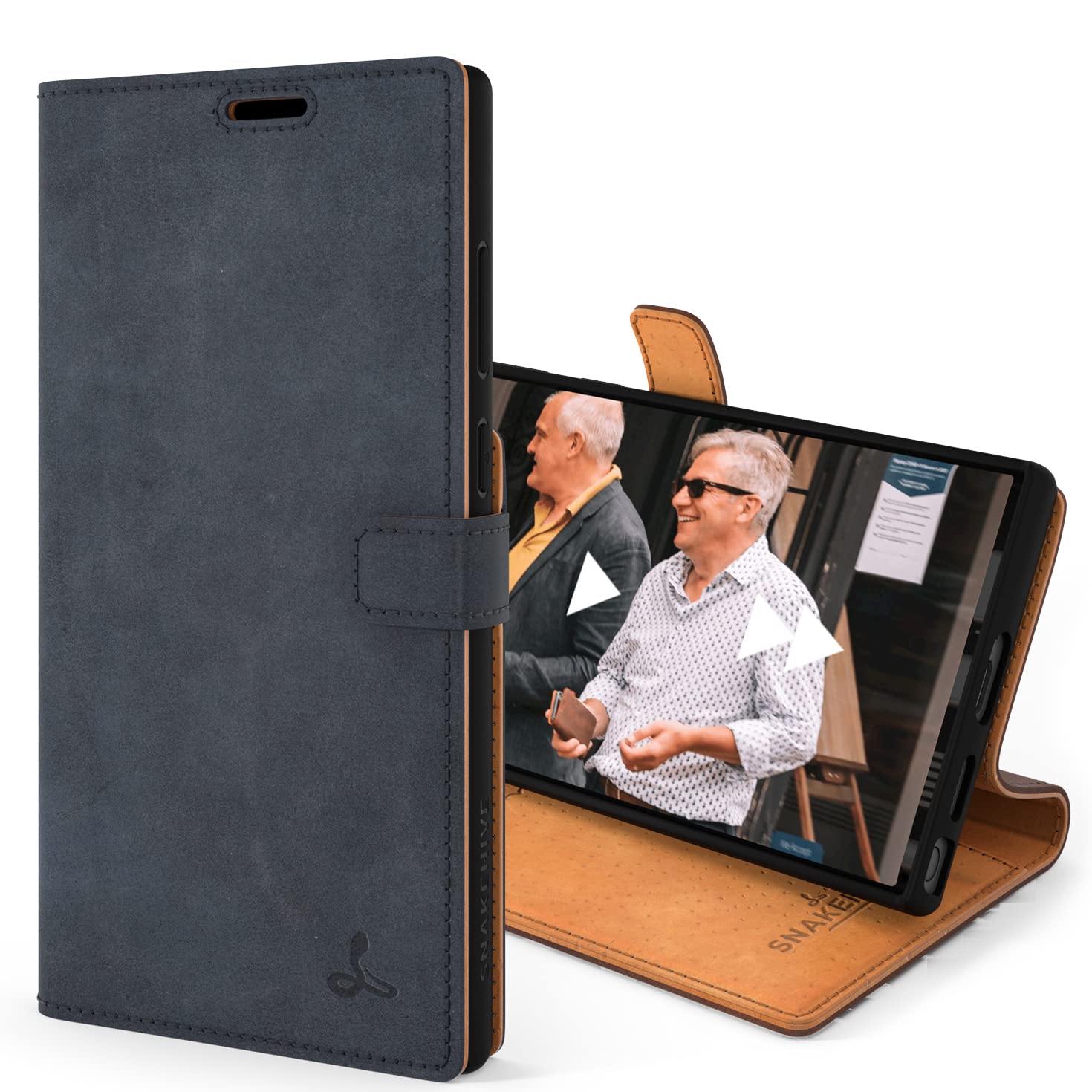 Photo 1 of Snakehive Samsung Galaxy Ultra S22 Wallet Case | Genuine Leather Wallet Phone Case with Card Holder | Flip Folio Case/Cover with Stand | Compatible with Samsung Galaxy S22 Ultra | (Navy)