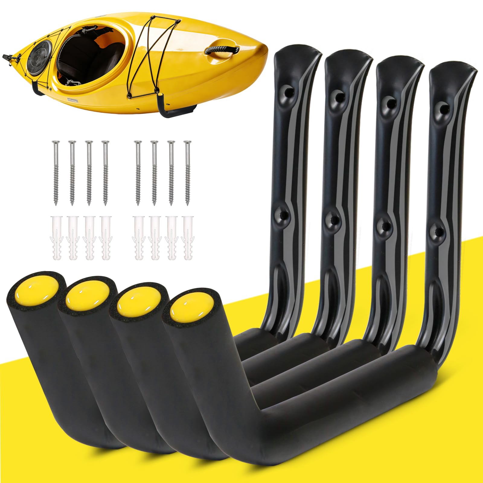 100 LB Capacity (15") Heavy Duty Garage Storage Hooks (4packs) Kayak Storage Hanger Wall Mounted Rack for Hanging Ladders, Bikes