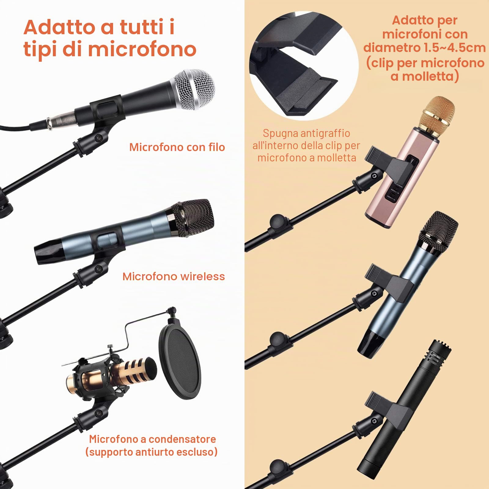 CAHAYA Asta a Giraffa per Microfono con 2 Diversi Clip Supporto per Microfono Treppiede Altezza Regolabile per Concerti Videoconferenze Palchi Matrimoni Modello CY0239