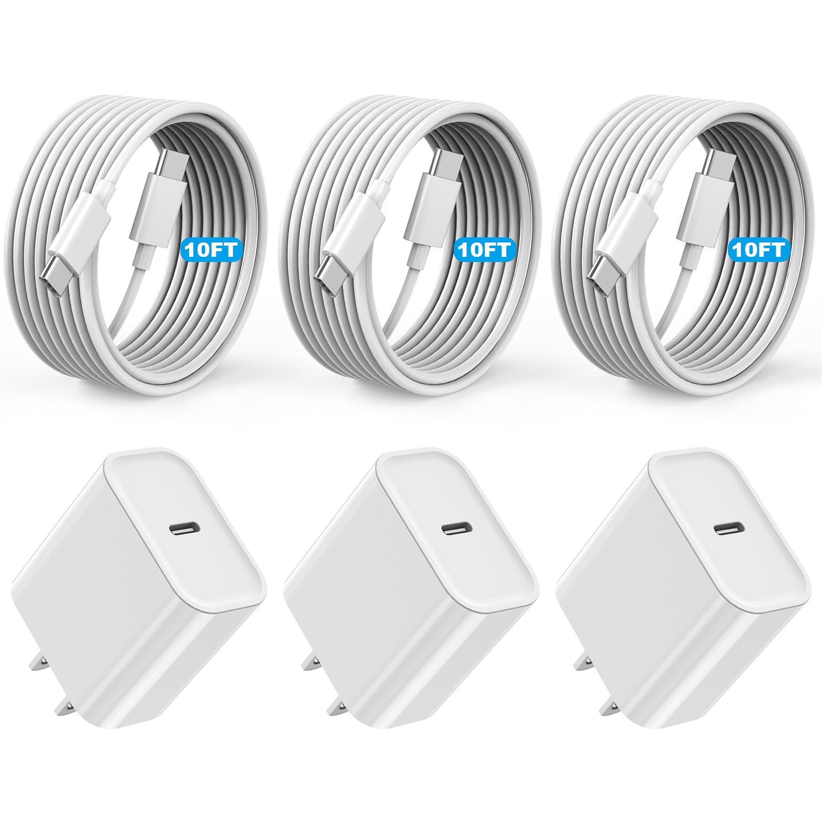 Apple MFi Certified Long 10Foot USBC to USBC Cable Fast Charging for iPhone 17 16e 15 3Pack 20W