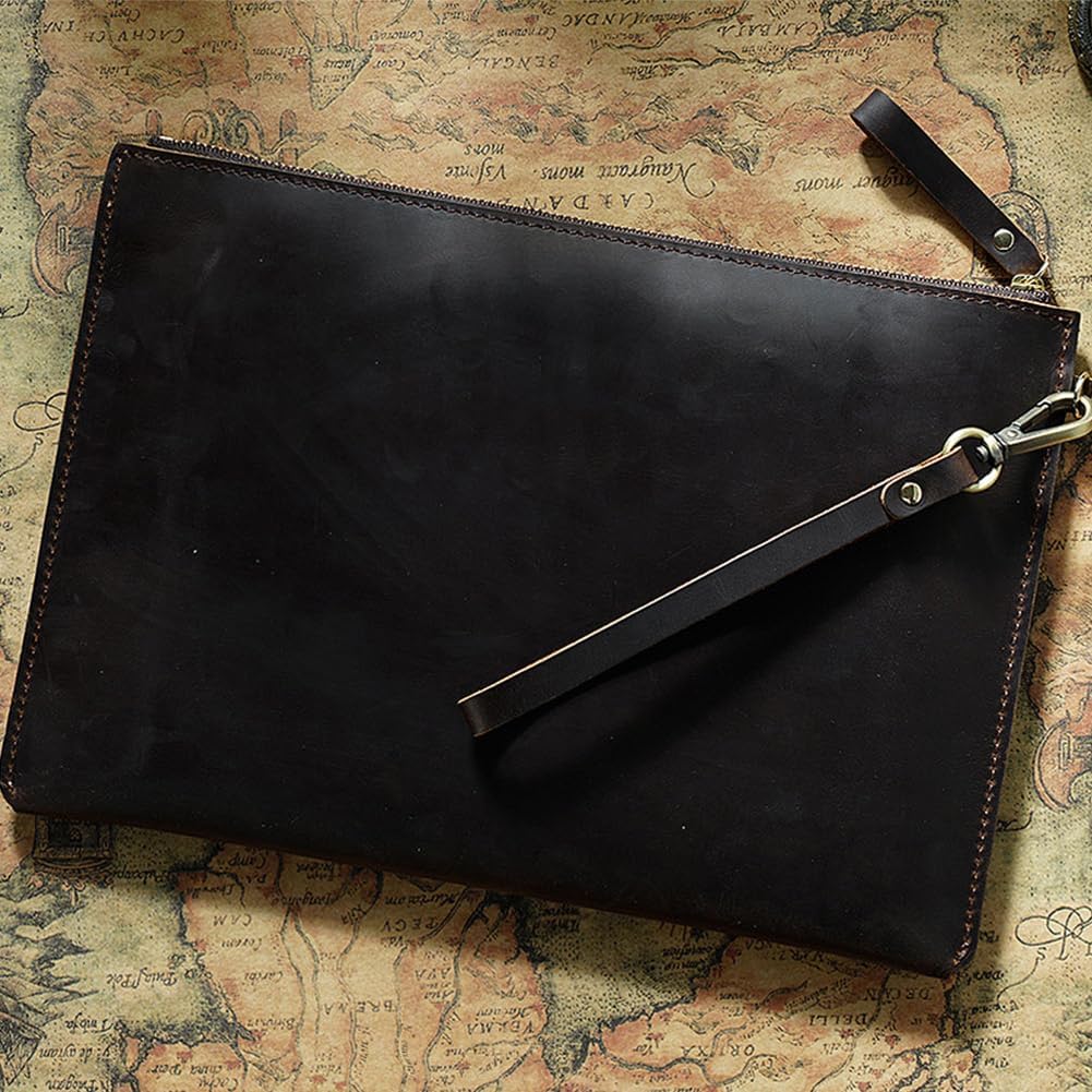 Genuine Leather Slim Fit Zipper Closure Sleeve Bag Case Clutch with Removable Wrist Strap Compatible with iPad mini 7 A17 Pro/ 6/5/ 4, Cell Phones, Staionery or Other Acessories (Coffee)