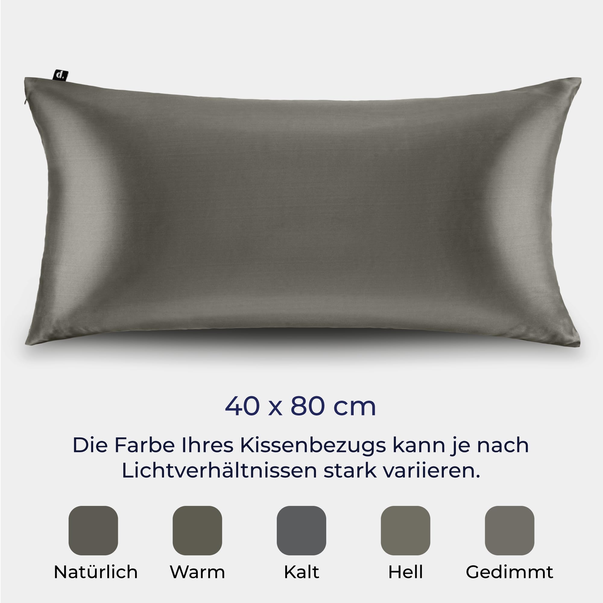Dreamzie Seidenkissenbezug 100% Silk Pillowcase 22 Momme Güteklasse 6A - Oeko-Tex Zert. für Haar und Haut - 1 Stück - Dunkelgrau - 40 x 80 cm