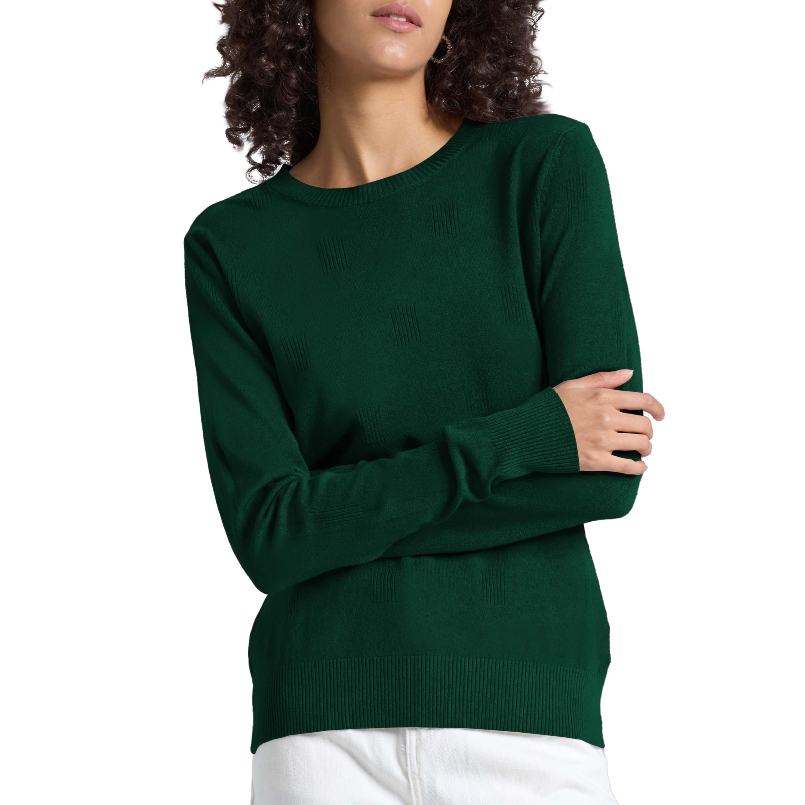 Womens Fall Pullover Long Sleeve Crew Neck Casual Ribbed Knit Lightweight Soft Sweater Top