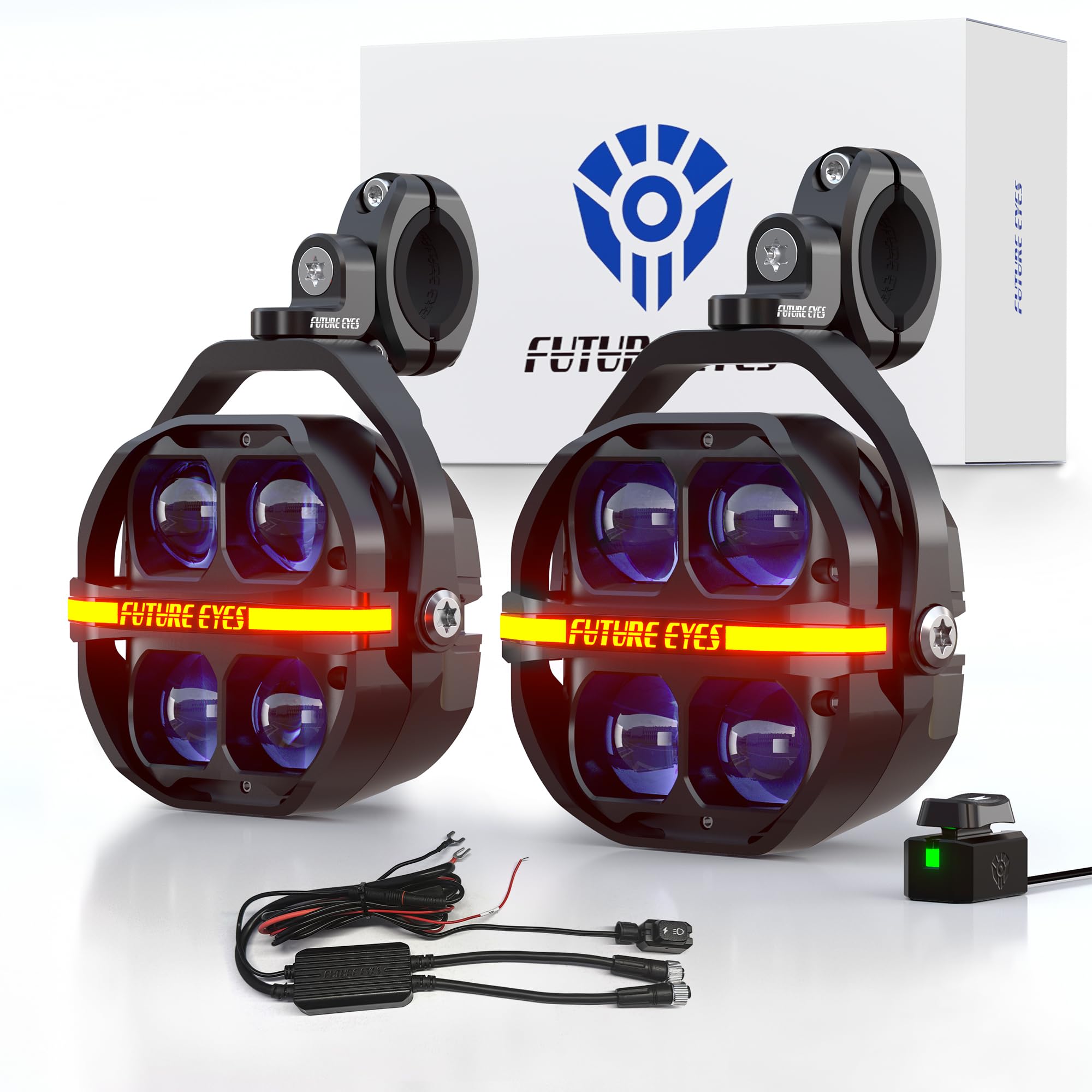 Future Eyes Fari Supplementari Moto, 180W 17500LM Faretti LED Moto, Fendinebbia Omologati ECE E57, Luci LED con Abbagliante e Fendinebbia, IP67 Impermeabile