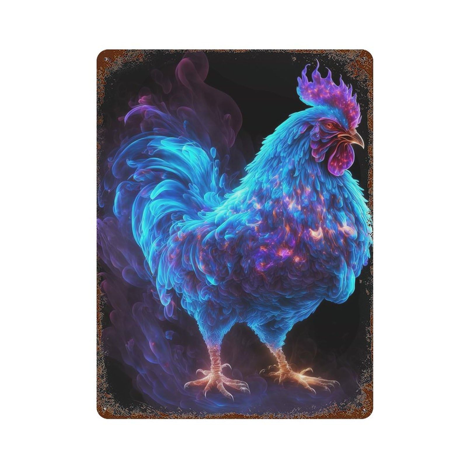 Chicken Colorful 15.7"x11.8" Distressed Metal Wall Sign, Shabby Chic Decor for Office, Studio And Wall Decor
