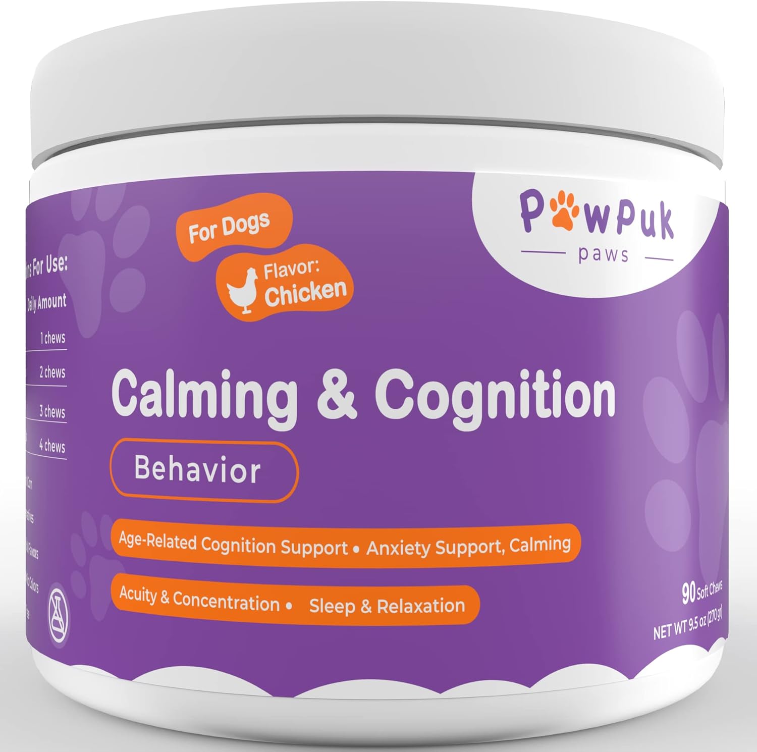 Calming & Cognition Supplement for Dogs, Melatonin SAM-E NMN & CoQ10 - Cognition Supp., Valerian Root Ashwagandha Gingo Biloba - Calming Natural Ingredients, Brain Function