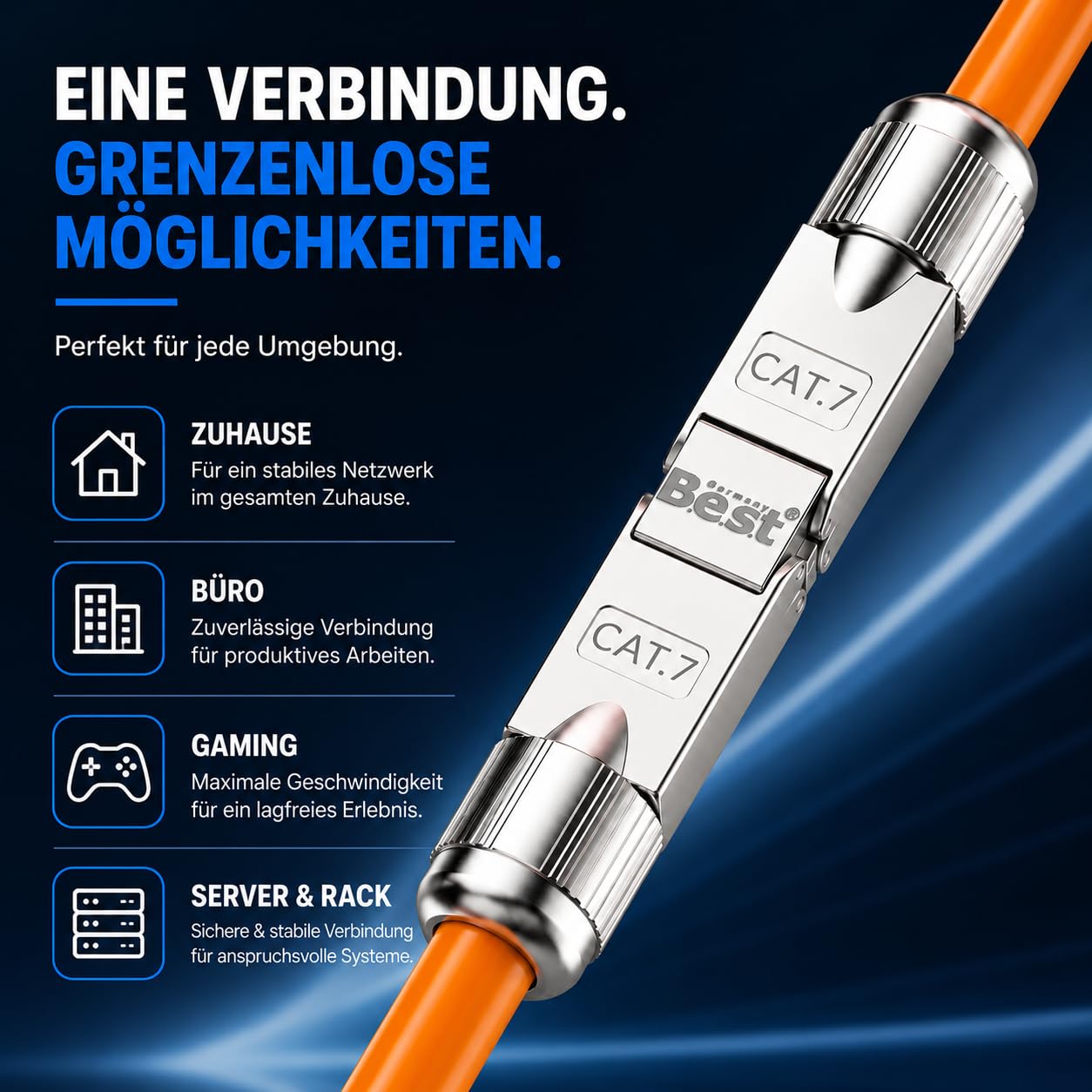 Germany B.e.s.t 8x CAT 7 Netzwerkverbinder werkzeuglos STP Kupplung feldkonfektionierbar für Ethernetkabel Verlegekabel LAN Kabel Kabelverbinder