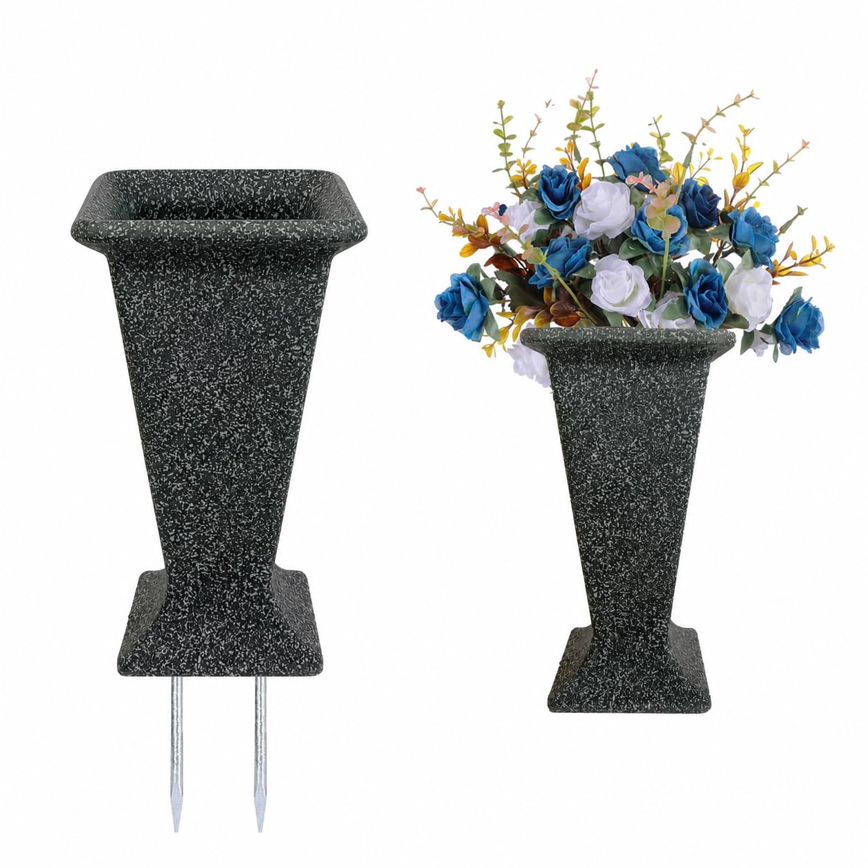 TFANUO Cemetery Vase for Grave Headstones with Metal Spike (Black, 1)