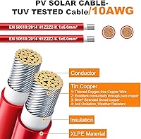 Vista 2 de Oududianzi Cable de panel solar de 30 pies, cable solar de 10 AWG H1Z2Z2-K de cobre estañado, cable de extensión solar para exteriores para sistema