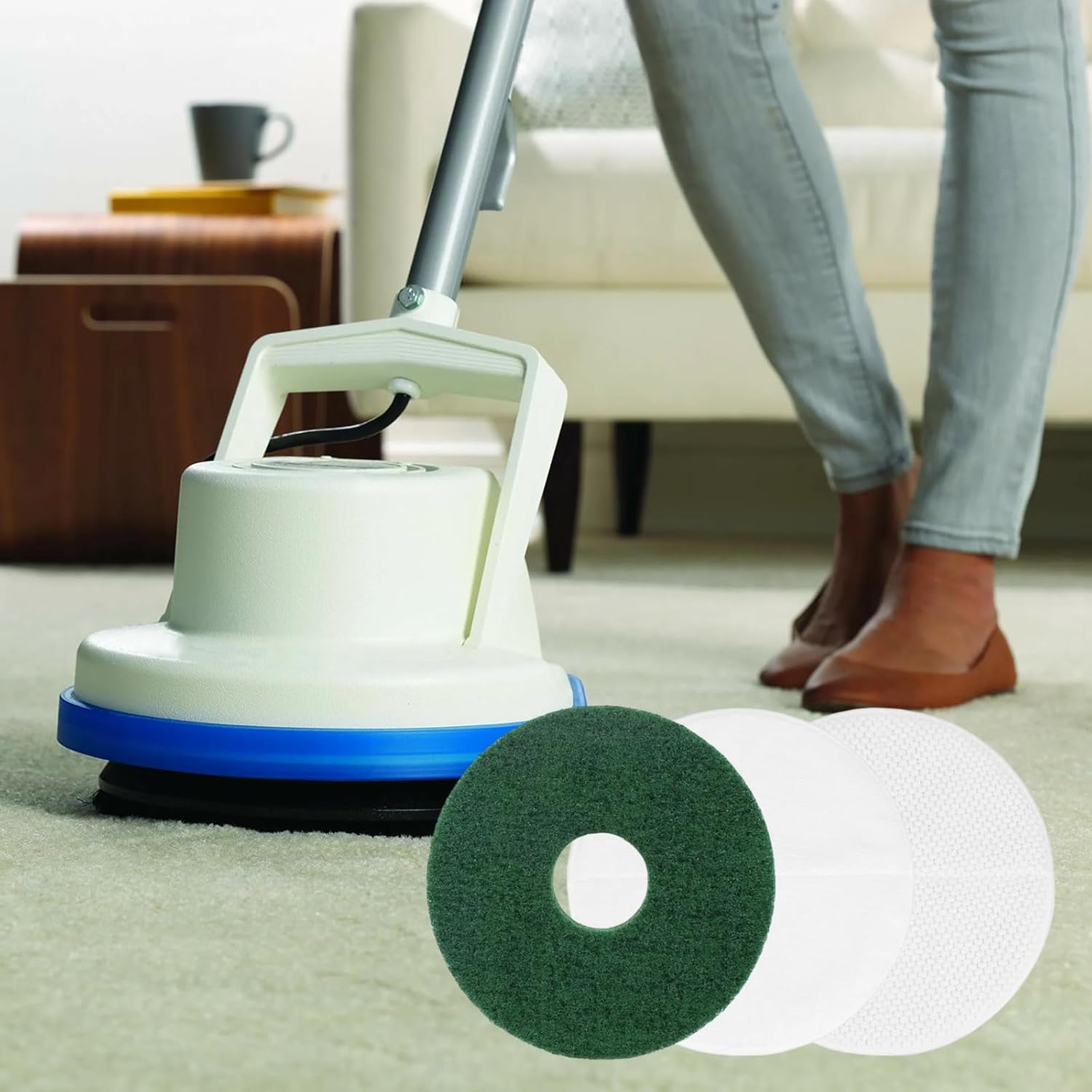12 Inch Floor Machines Pads Compatible with Oreck Commercial 550MC 437.056 Orbiter Scrubber Machine, 3 Kinds Materials Pads for Various Floors, 4PCS (2 Green Scrubbing Pads)