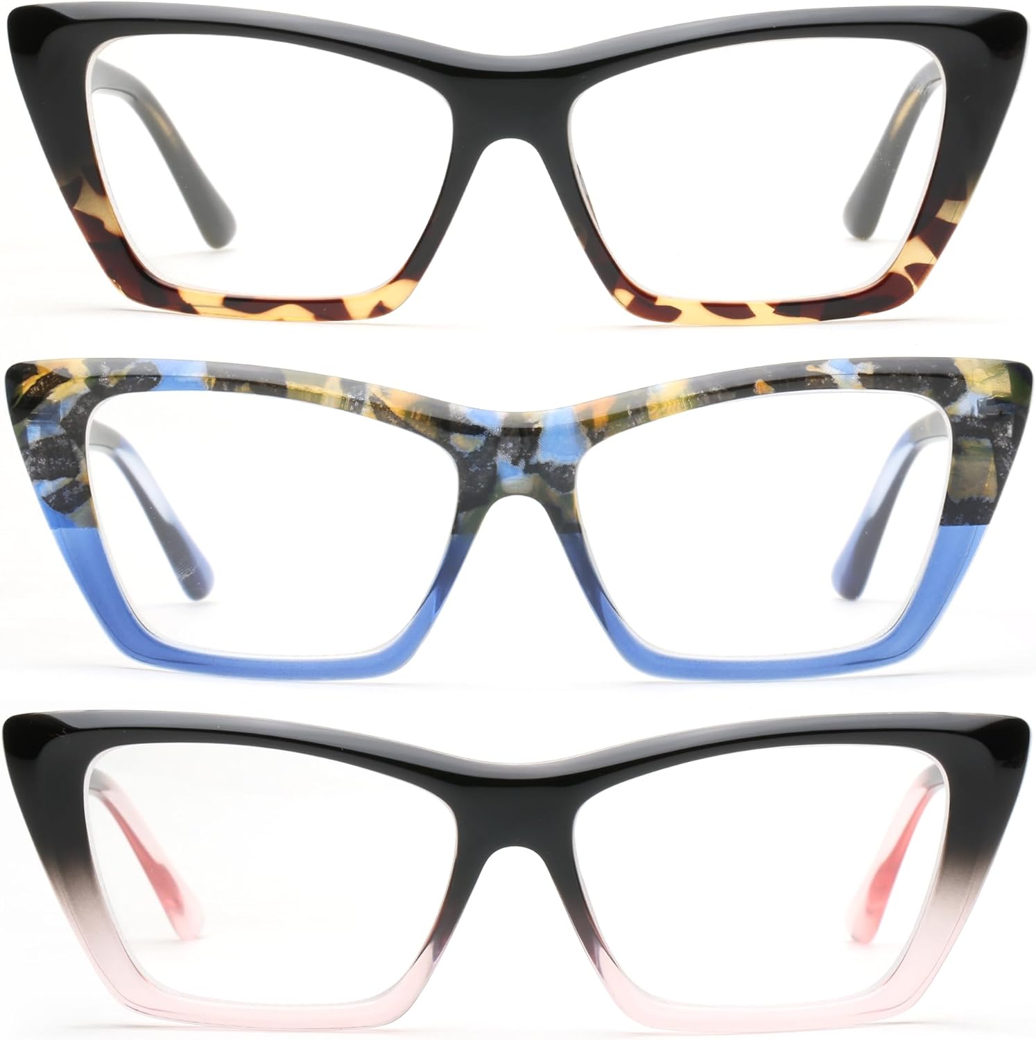 JOO'RTI 3 Pack Cat-Eye Blue Light Blocking Reading Glasses for Women,Stylish Design,Fashion and Cute