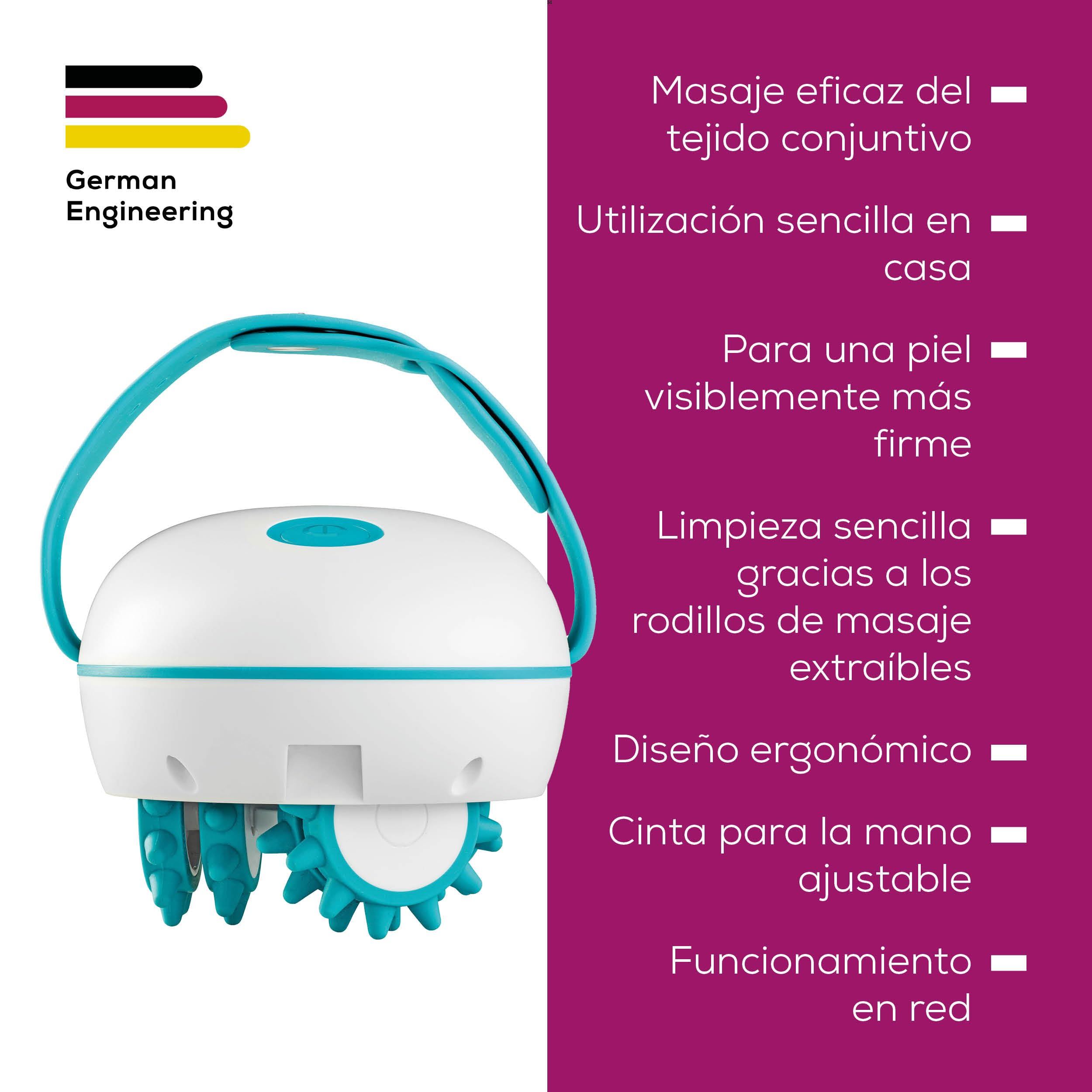 Beurer CM 51 Aparato de masaje anticelulítico para una piel más tersa, masaje eficaz del tejido conectivo, rodillo de masaje eléctrico con 2 niveles de intensidad y mango ajustable, diseño ergonómico