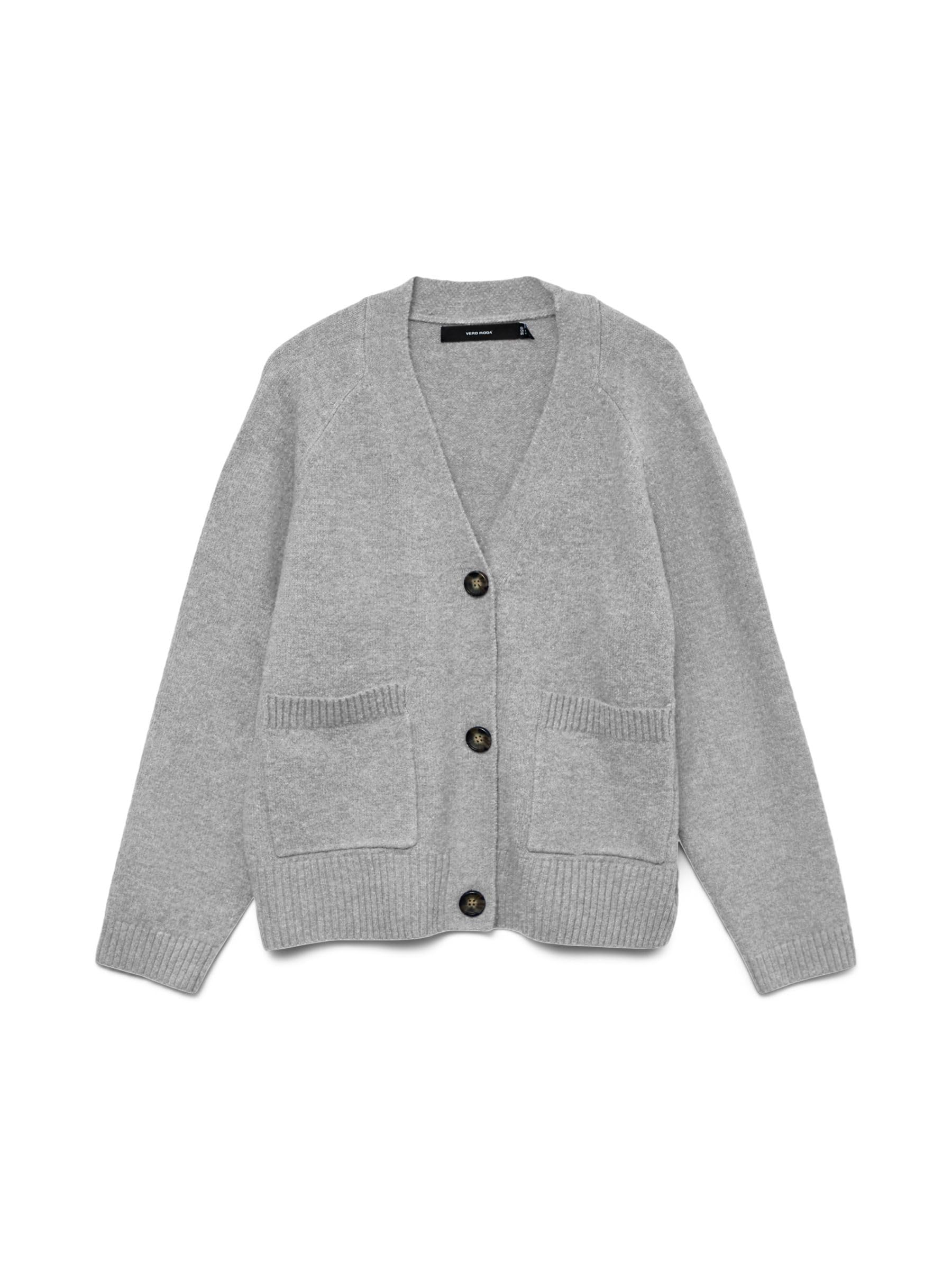 VERO Moda Womens Vmboom Ls V-Neck Button Noos Cardigan Sweater, Light Grey Mix, XS UK