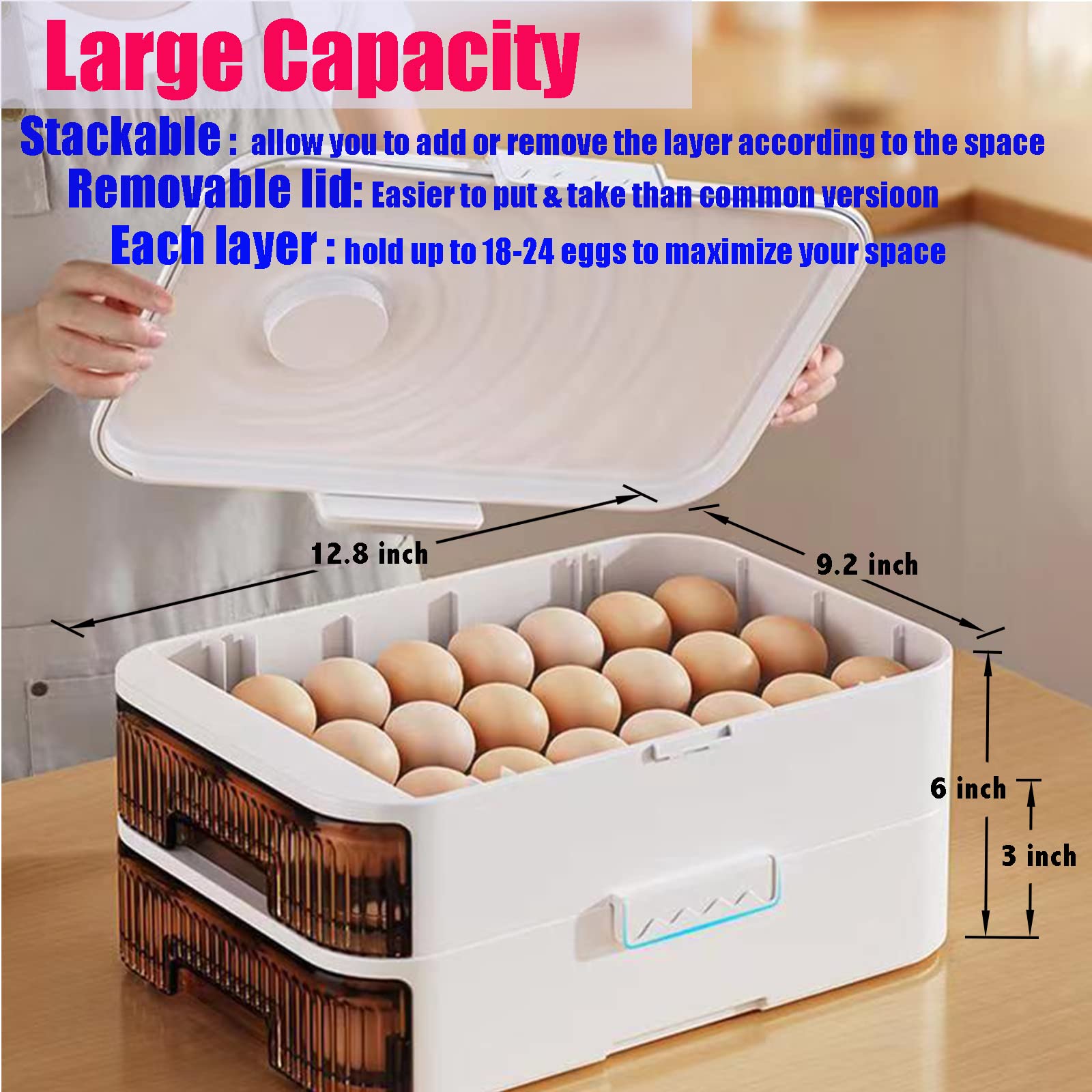Egg Holder for Refrigerator, Egg Storage Container for Refrigerator Fridge Organizer Bin Egg Drawer Box Egg Tray Auto Rolling Stackable with Lid, Time Scale