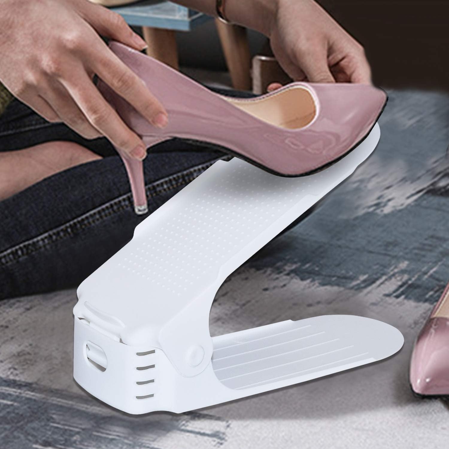 LARS360 Schuhstapler Set 30 Stück Schuhhalter Verstellbare Schuhregale aus weißem Kunststoff Schuh-Organizer 3 Höhenoptionen Platzsparend rutschfest