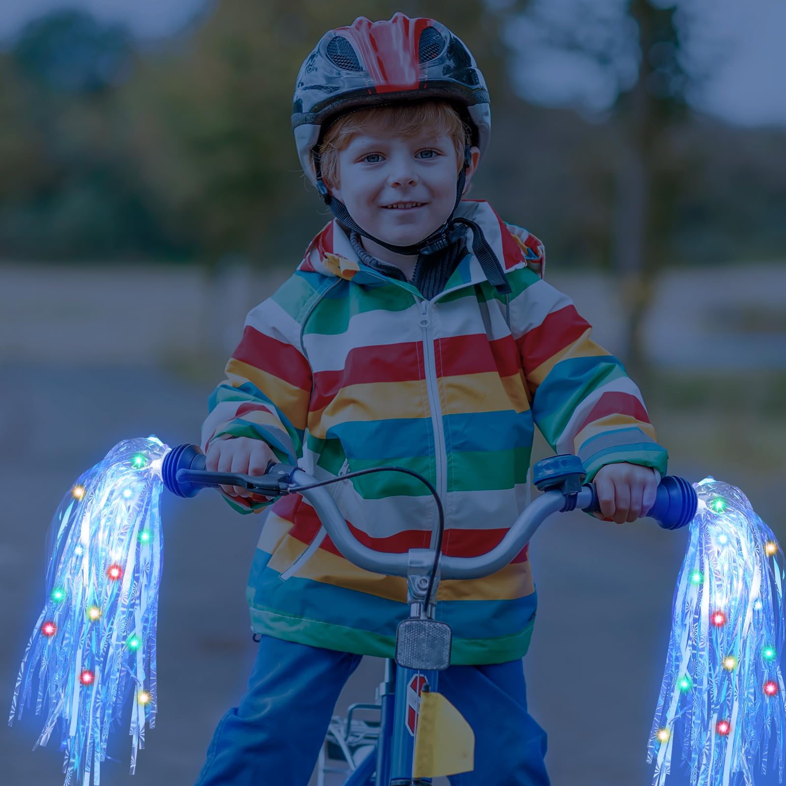 4 piezas de luces LED para bicicleta, borlas, manillar de bicicleta para niños, accesorios iluminados con borlas para niñas y niños 5