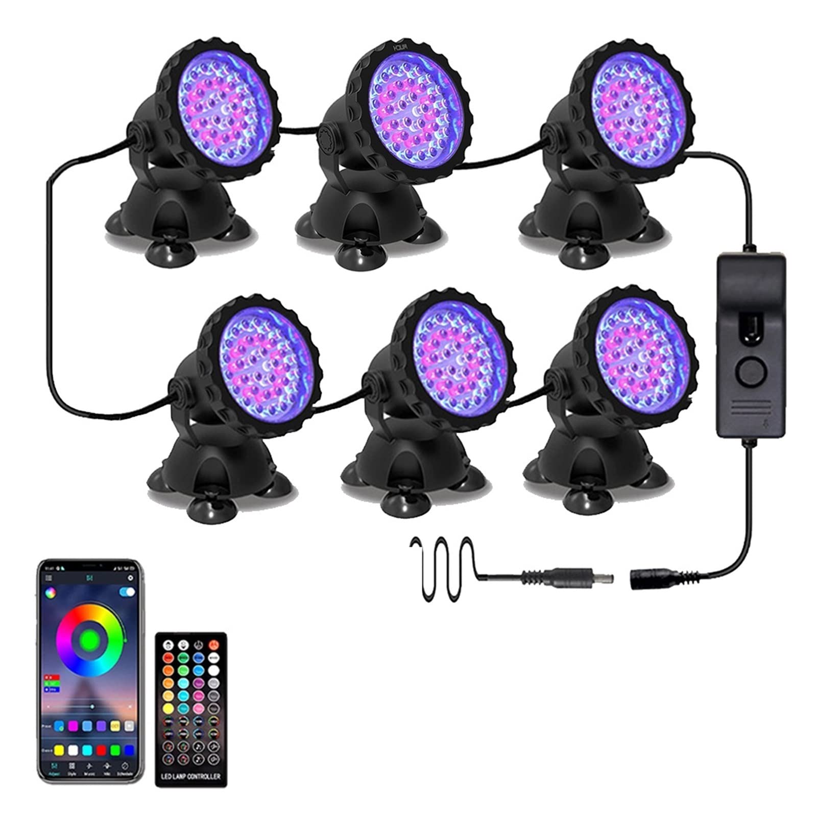 RGB podwodne światła LED Bluetooth pilot APP sterowanie oświetlenie basenowe na zewnątrz wodoodporny ogród krajobraz fontanna dekoracja akwarium Niskie ZużYcie Energii(6Lamp 1Controller)