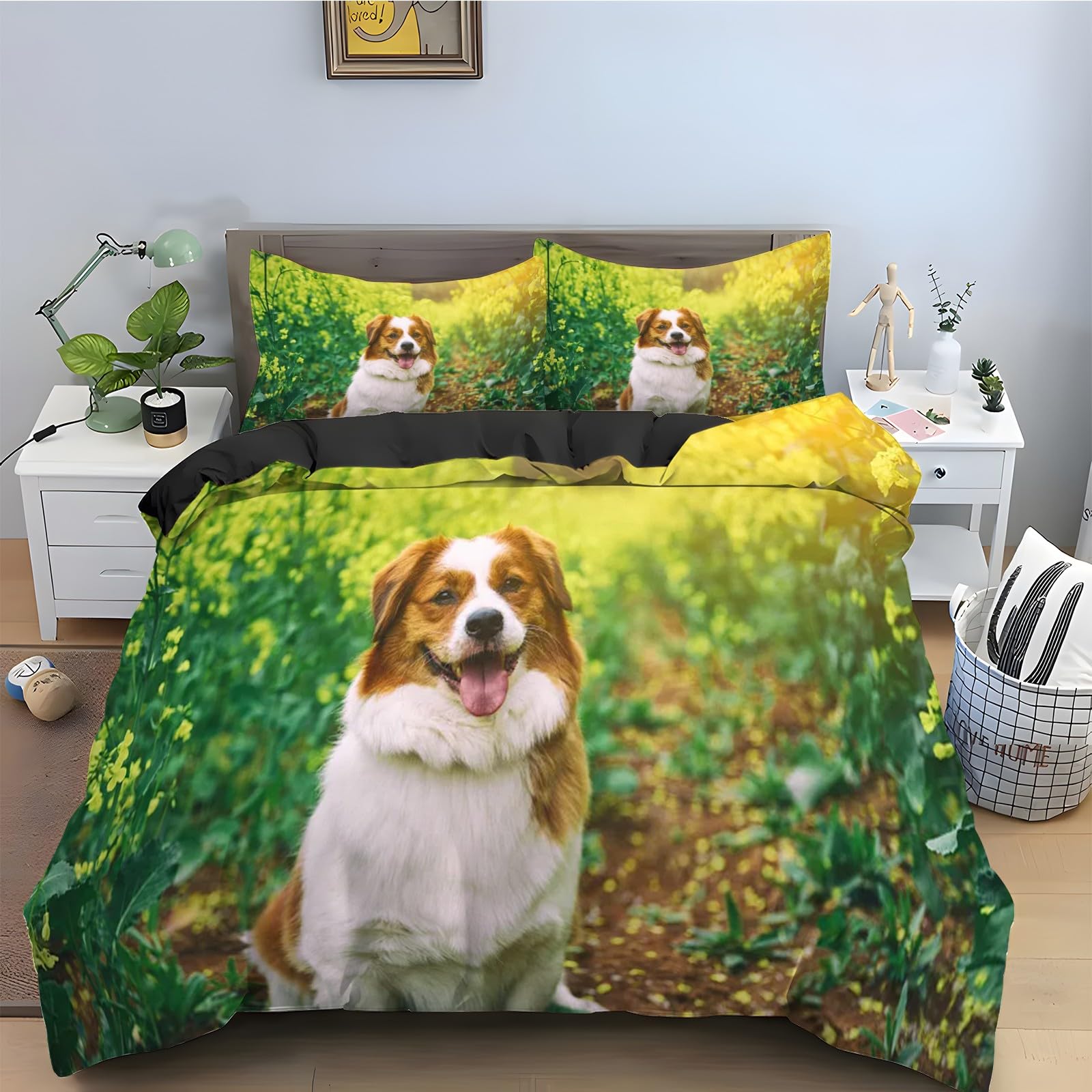 Parure de lit chiot avec housse de couette 220x240 cm en microfibre et 2 taies