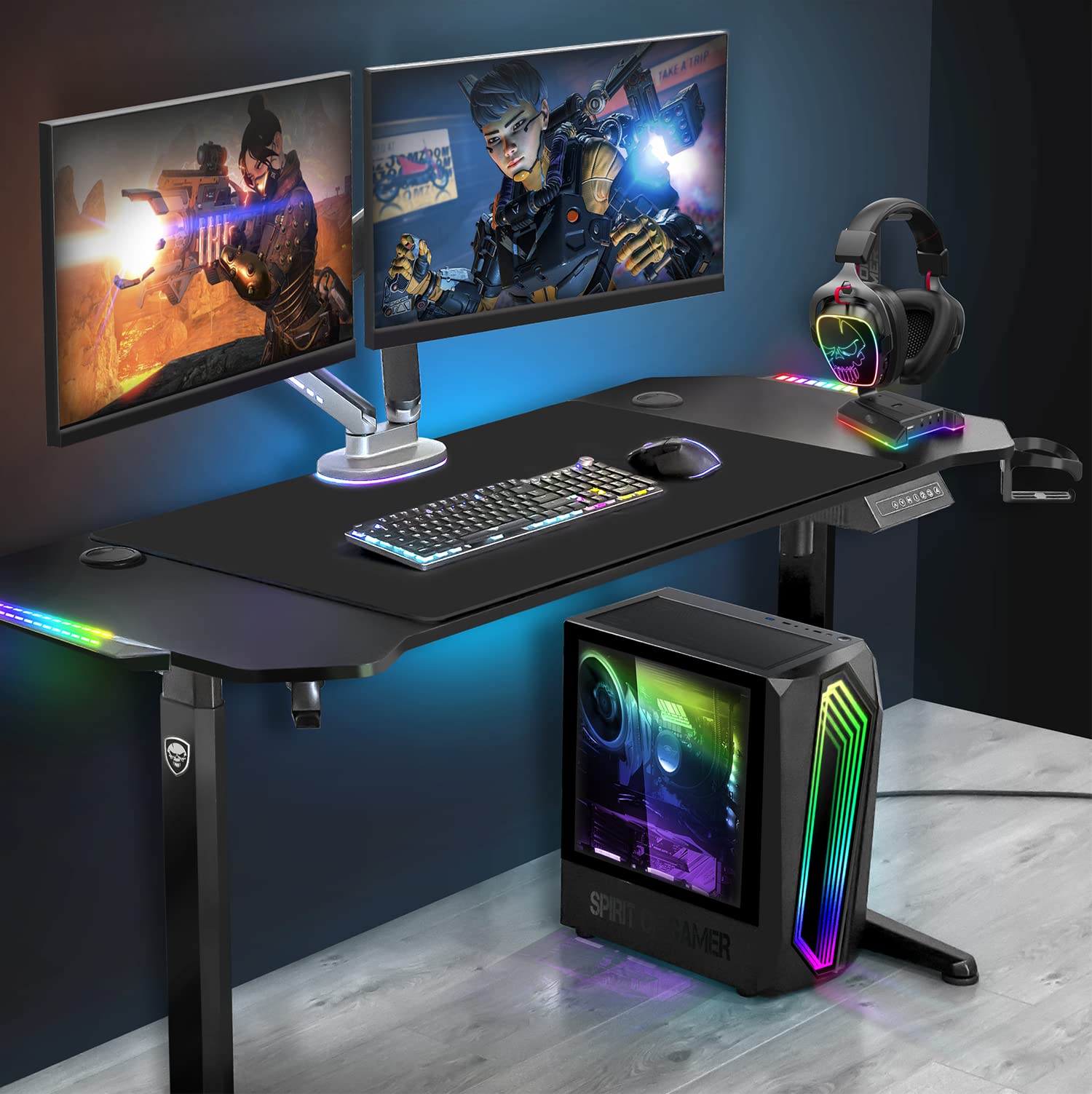 Spirit Of Gamer | Support Casque Gamer RGB en Métal | Son 7.1 Virtuel | Socle Antidérapant & Lumineux | 2 Ports USB Inclus | Rétroéclairage LED | Repose Casque Audio pour Bureau | Gaming Headset Stand