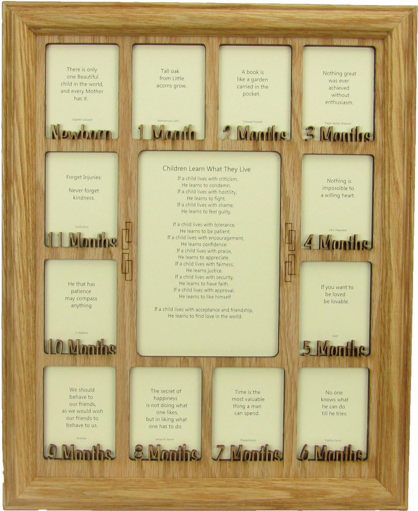 Northland My First Year Photo Frame | 12 Month Picture Frame for Babys First Year | Twelve 2.5" x 3.5" Newborn Photos and 5" x 7" | Gender-Neutral Baby Milestone Nursery Décor | Oak Frame White Mat